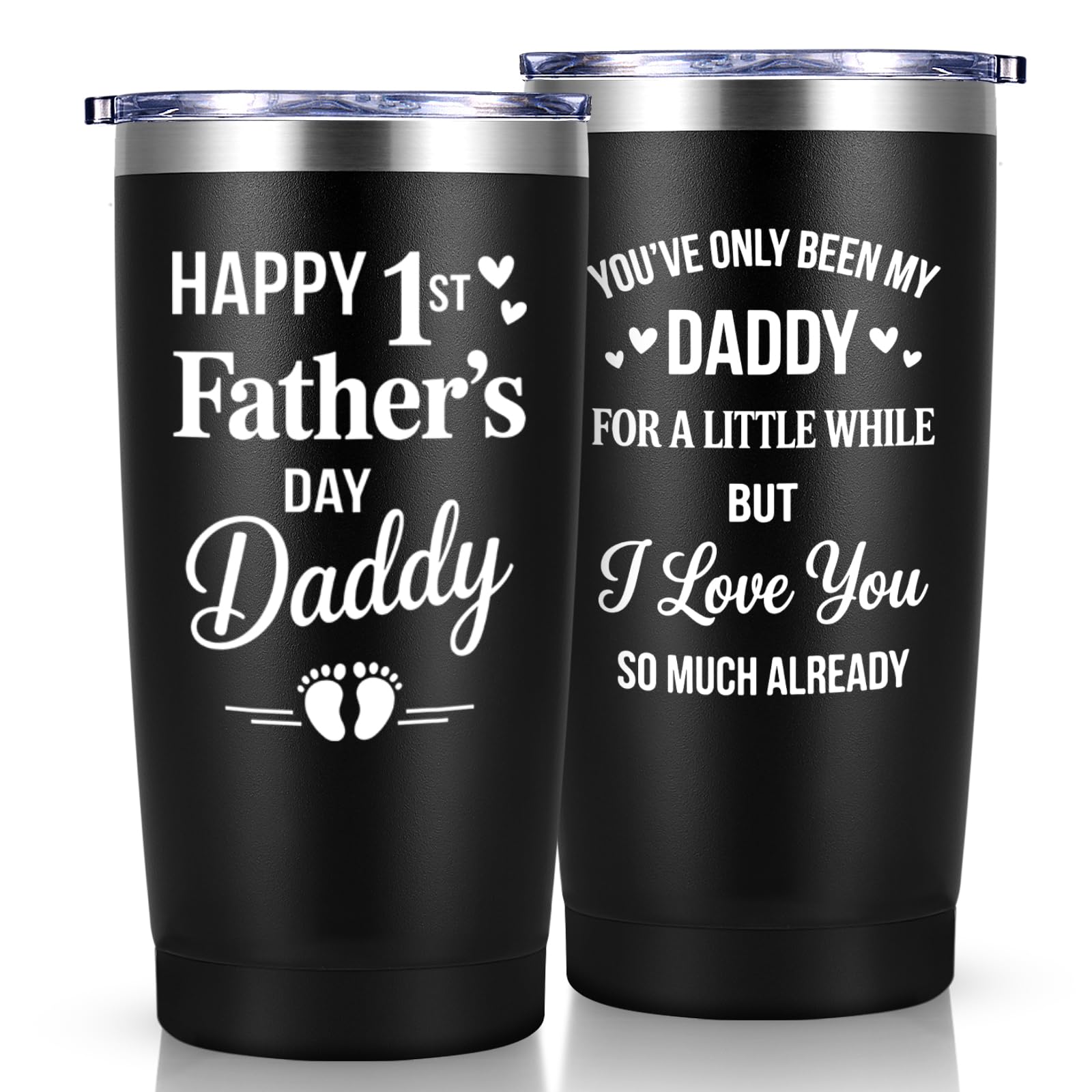 Livole First Fathers Day Gift from Baby, Daddy Gifts from Baby, Happy 1st Fathers Day, 20oz Daddy Travel Mug