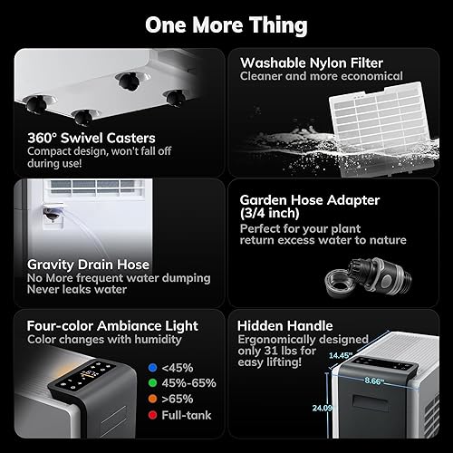 Miniatura 7 de Deshumidificador Energy Star de 4500 pies cuadrados más eficiente 2025, deshumidificador inteligente AEOCKY Max de 80 pintas/día con manguera de