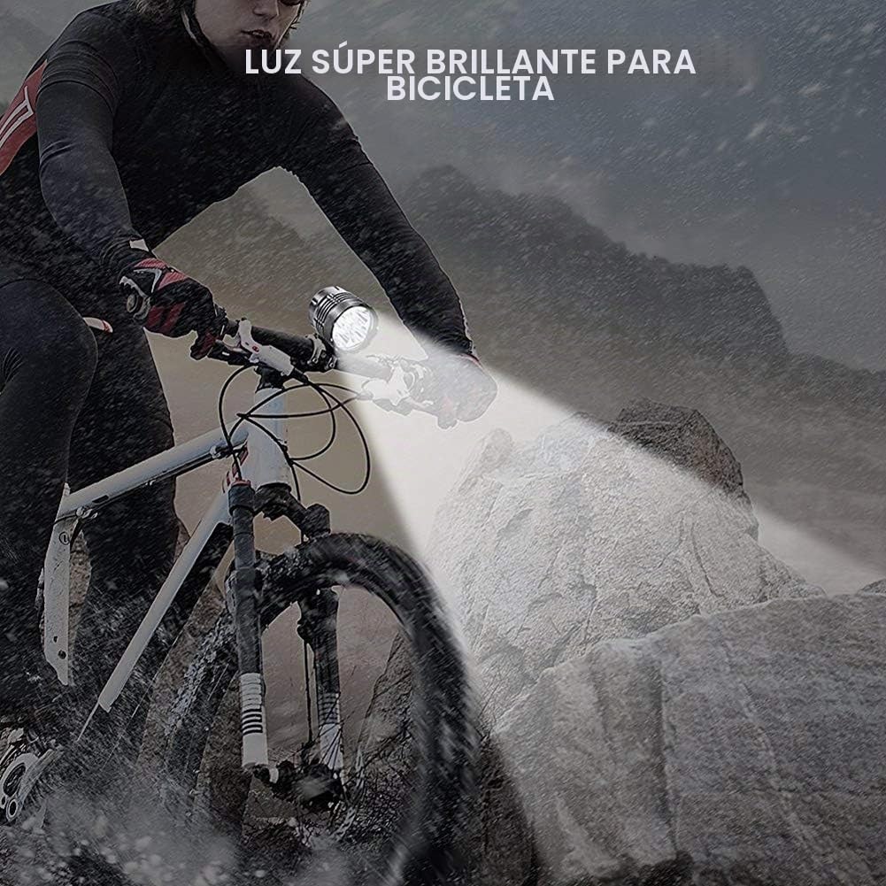 WASAGA - Luces de Bicicleta de 6000 lúmenes 5 LED, luz Delantera de Bicicleta de montaña Impermeable con batería Recargable de 6400 mAh, Faro Delantero de 3 Modos