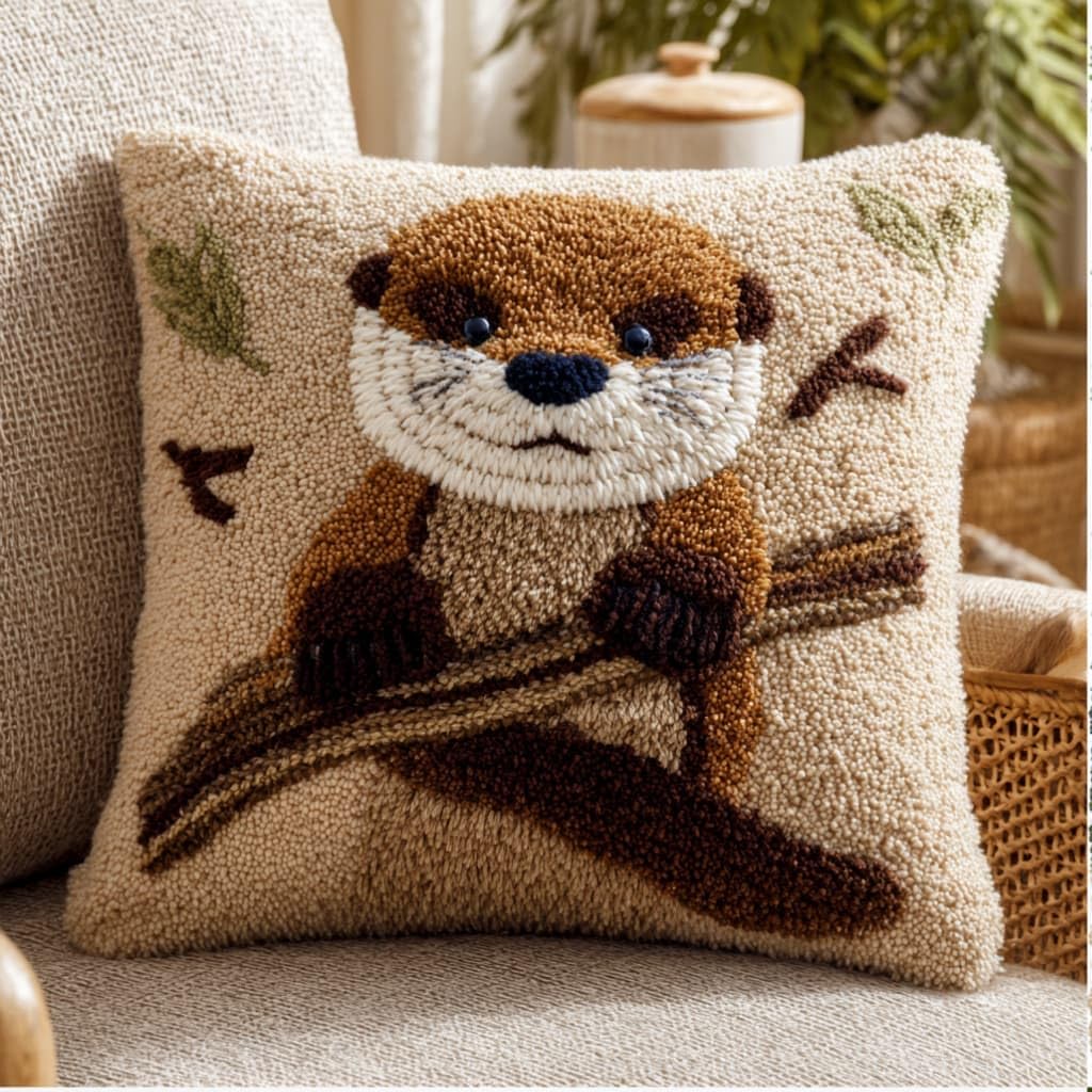 Taxpy Latch Hook Kits for Adults Beginners,Otter Pre-Printed Latch Hook Pillow Kit,Craft Rug Making Kits,DIY Embroidery Cushion for Home Sofa Decor & Gift Idea 17X17 in.