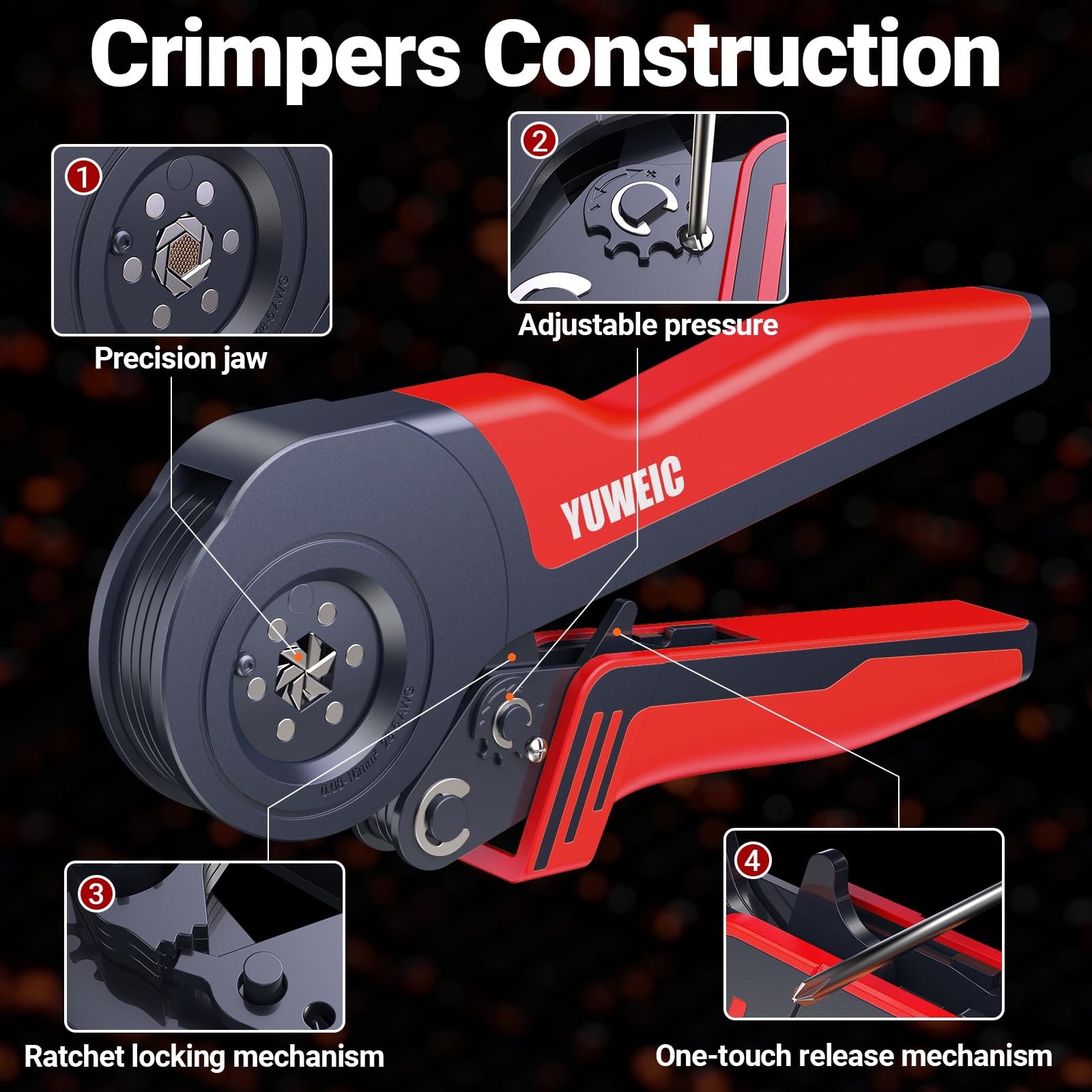 Kit de crimpadora de virola de alambre con 1280 casquillos, 0,08-16 mm² AWG 28-5 herramienta de crimpado de virola de trinquete, crimpadora de terminales de alambre con virolas y alicates de crimpado