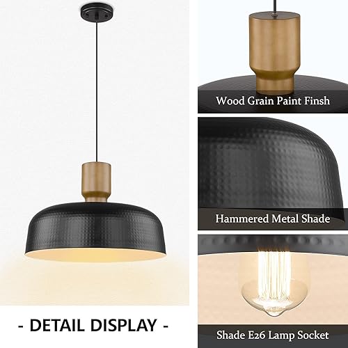 Miniatura 2 de Darkaway Lámpara colgante industrial grande de 18.1 pulgadas con pantalla de metal martillado, iluminación colgante de gran tamaño negro para isla