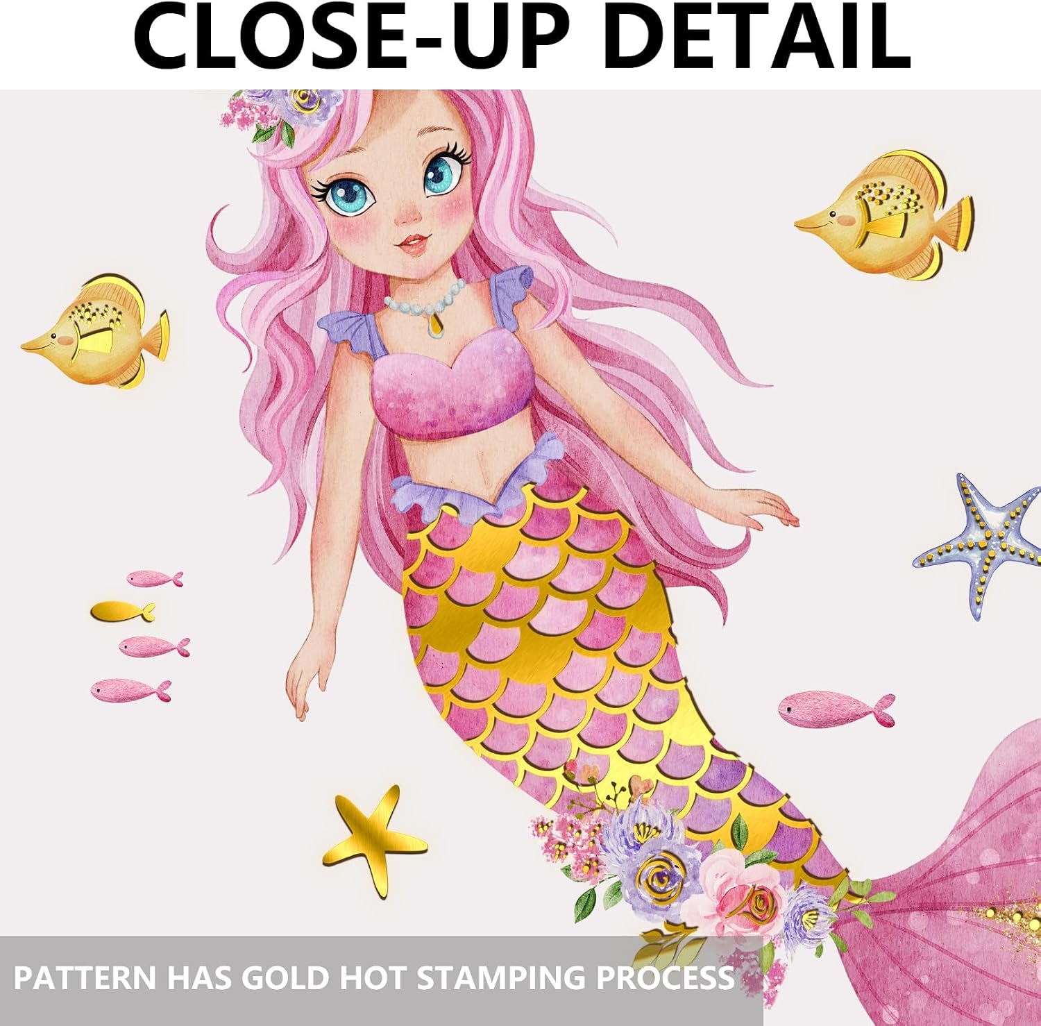 Watercolor Mermaid Wall Stickers Colorful Under The Sea Ocean Fish Wall Decal Peel and Stick Kids Bedroom Bathroom Decor