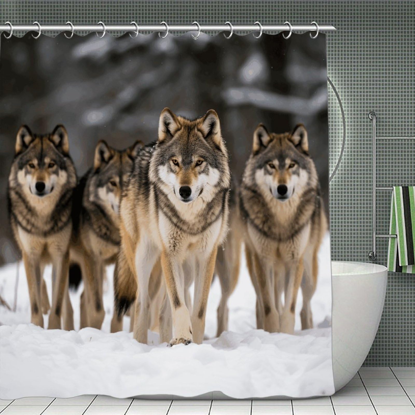 VstaDank Pack of Wolves Shower Curtain Waterproof Bathroom Curtain with Hooks Luxury Weighted Bath Curtains for Bathtubs Showers Room Dividers Decorative Shower Curtains 71x71 in