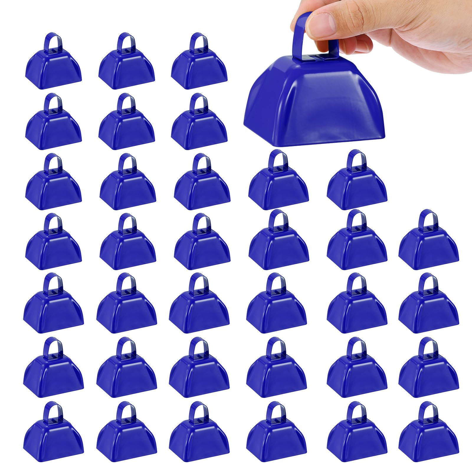 PATIKIL 36pcs Cow Bells for Football Games 3inch Cowbells for Sporting Events Bulk Loud Noise Makers Metal Cow Bell with Handle for Cheering Wedding,Blue