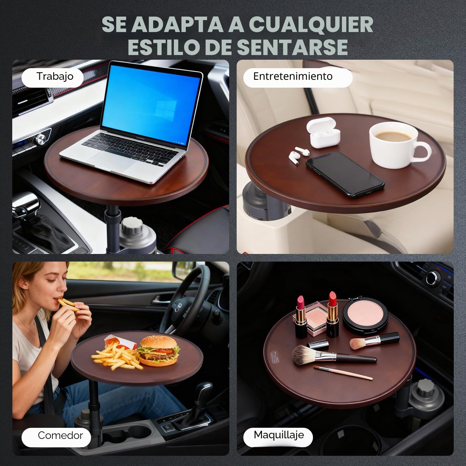 Xiake Bandeja de mesa de coche de 360 °, bandeja para coche y escritorio para portátil, universal, soporte para bebidas para coche, bandeja para aperitivos, compatible con Tesla Model Y/3, Ford F150
