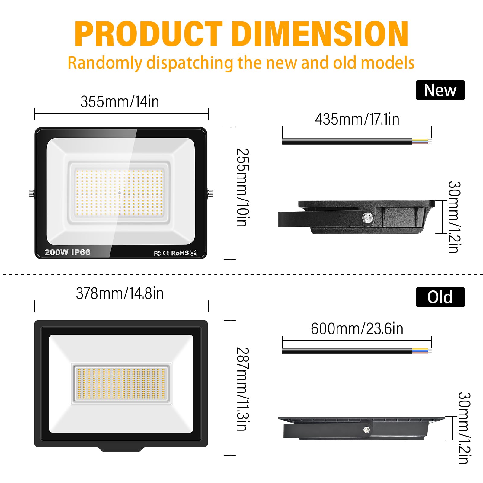 Willpower 2pcs Faretto LED da Esterno 200W 20000LM Faro LED Bianca Caldo 3500K Proiettore LED Impermeabile Lampada Luce di Sicurezza a LED Illuminazione per Giardino Garage Cortile Patio Corridoio