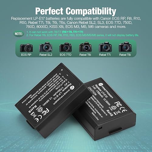 Miniatura 3 de FirstPower Paquete de 2 baterías LP-E17 y cargador USB dual compatible con Canon EOS RP, Rebel T6i, T7i, T8i, T6s, SL2, SL3, M3, M5, M6, 200D, 77D,