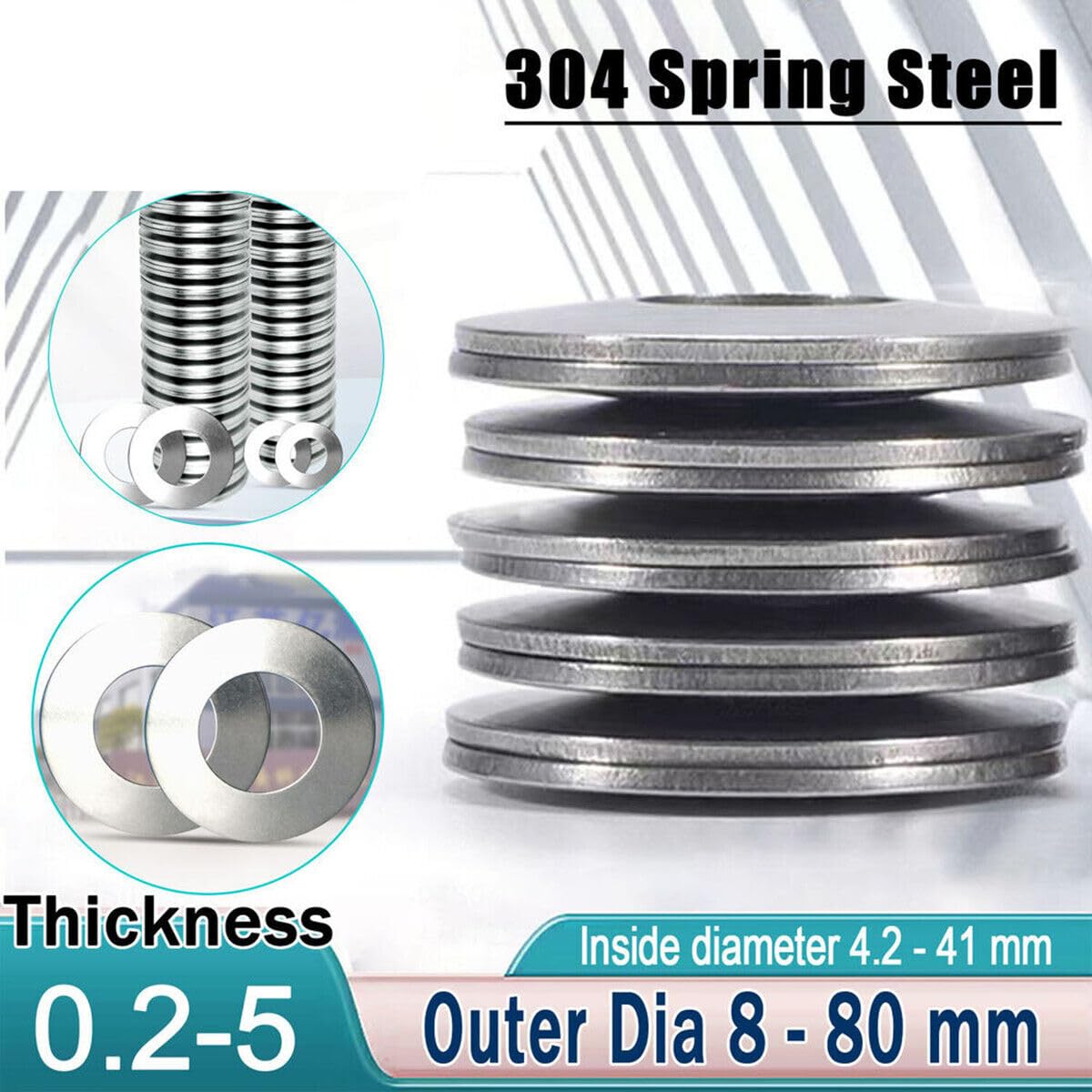 17-7PH Stainless Steel Disc Spring Washer Butterfly Spring Outer Diameter 8-80mm (10,10x5.2x0.25mm)