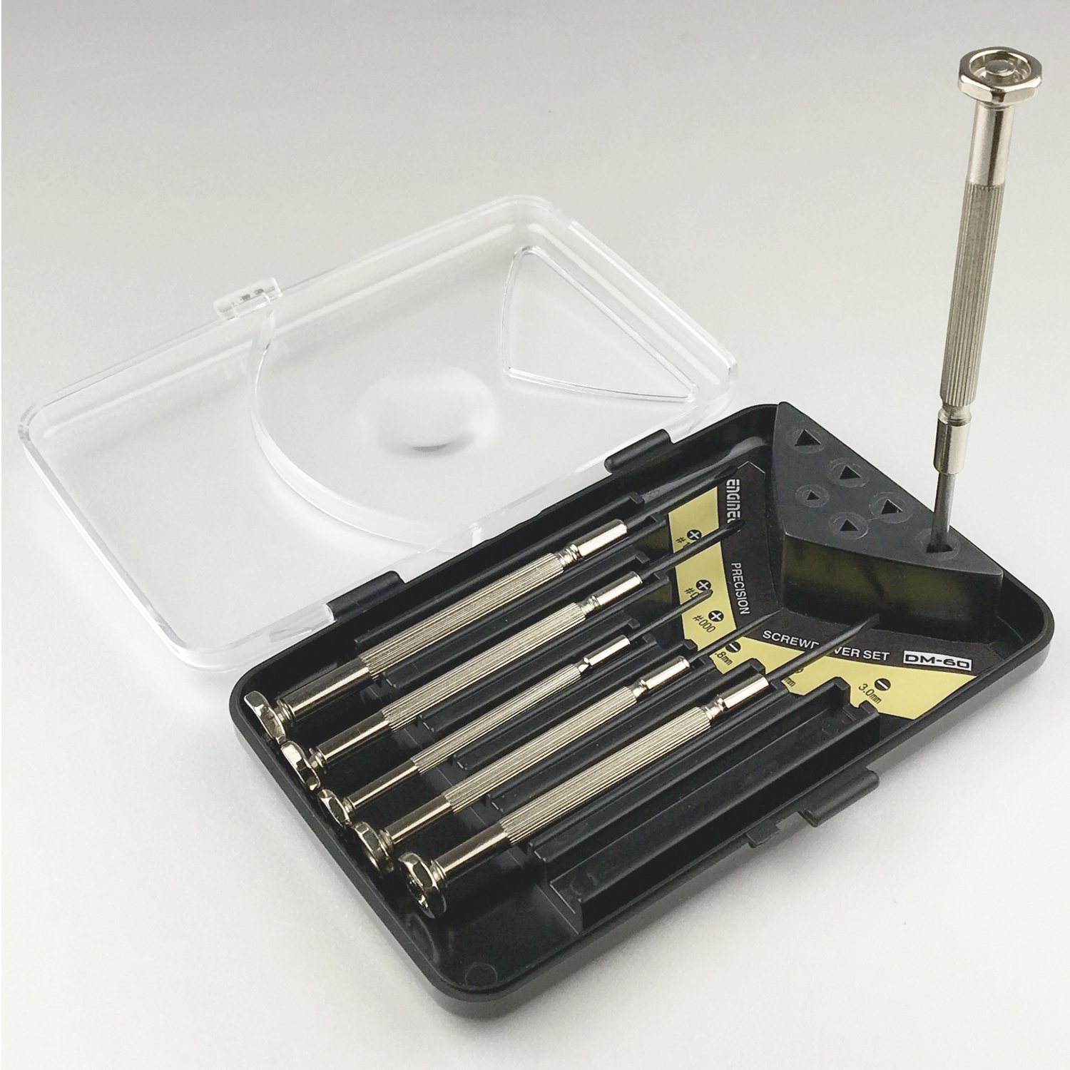 6 Piece Precision Screwdriver Set, mini Sizes, Mixed (Phillips & Slot Head) with Custom Hard case. ENGINEER dm-60