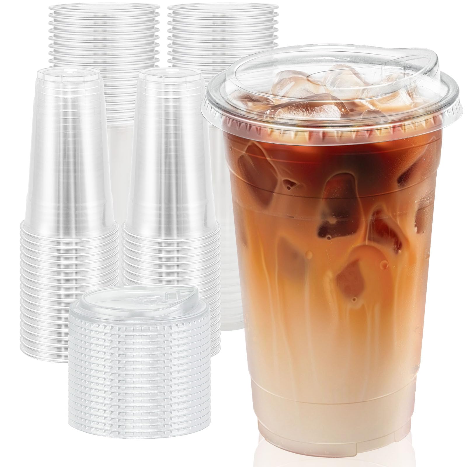 Clawsoff 20 oz 100 Pack Plastic Cups with Lids Disposable Iced Coffee Cups — Amazon image 8