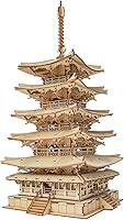 ROBOTIME Five-Storied Pagoda 3D Wooden Puzzle Kit - DIY Model Building Craft for Adults Kids, 275 Pieces Japanese Tower