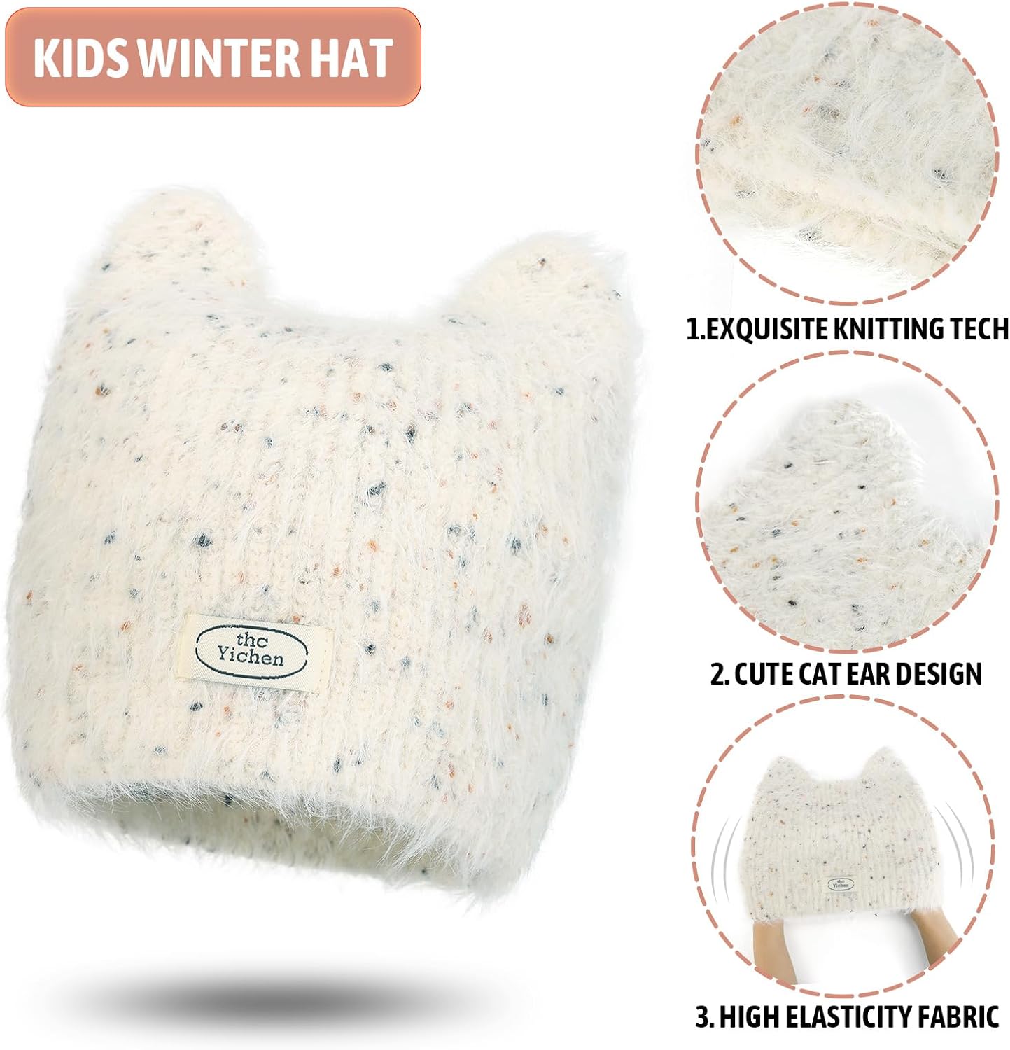 Kids Winter Hat for Girls, Toddler Cat Ears Knit Beanie, Cute Cap for Children Infant Outdoor