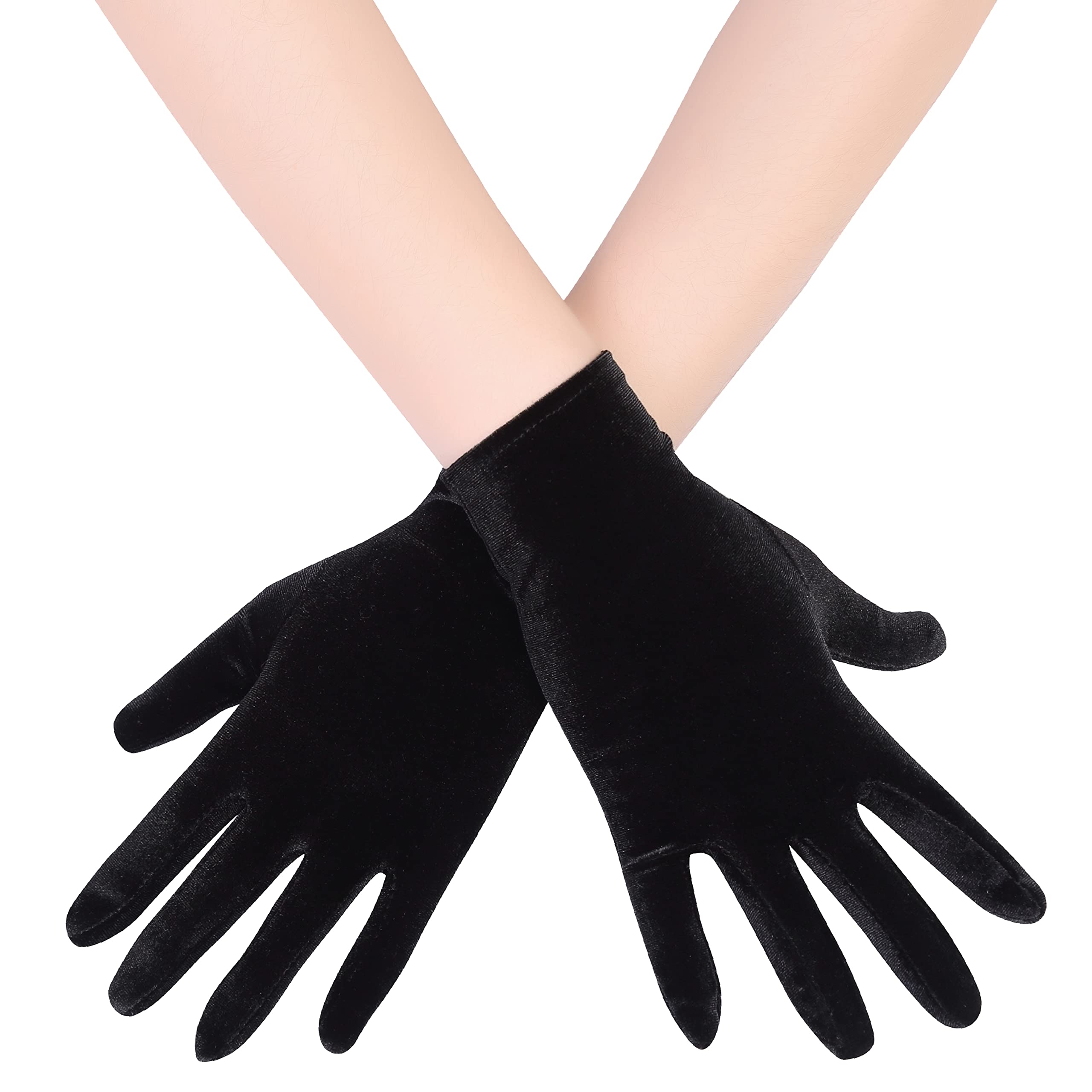 EORUBEShort Opera Velvet Gloves for Women 1920s Flapper Stretchy Wrist Length Gloves Tea Party Halloween Costume Gloves (Black)
