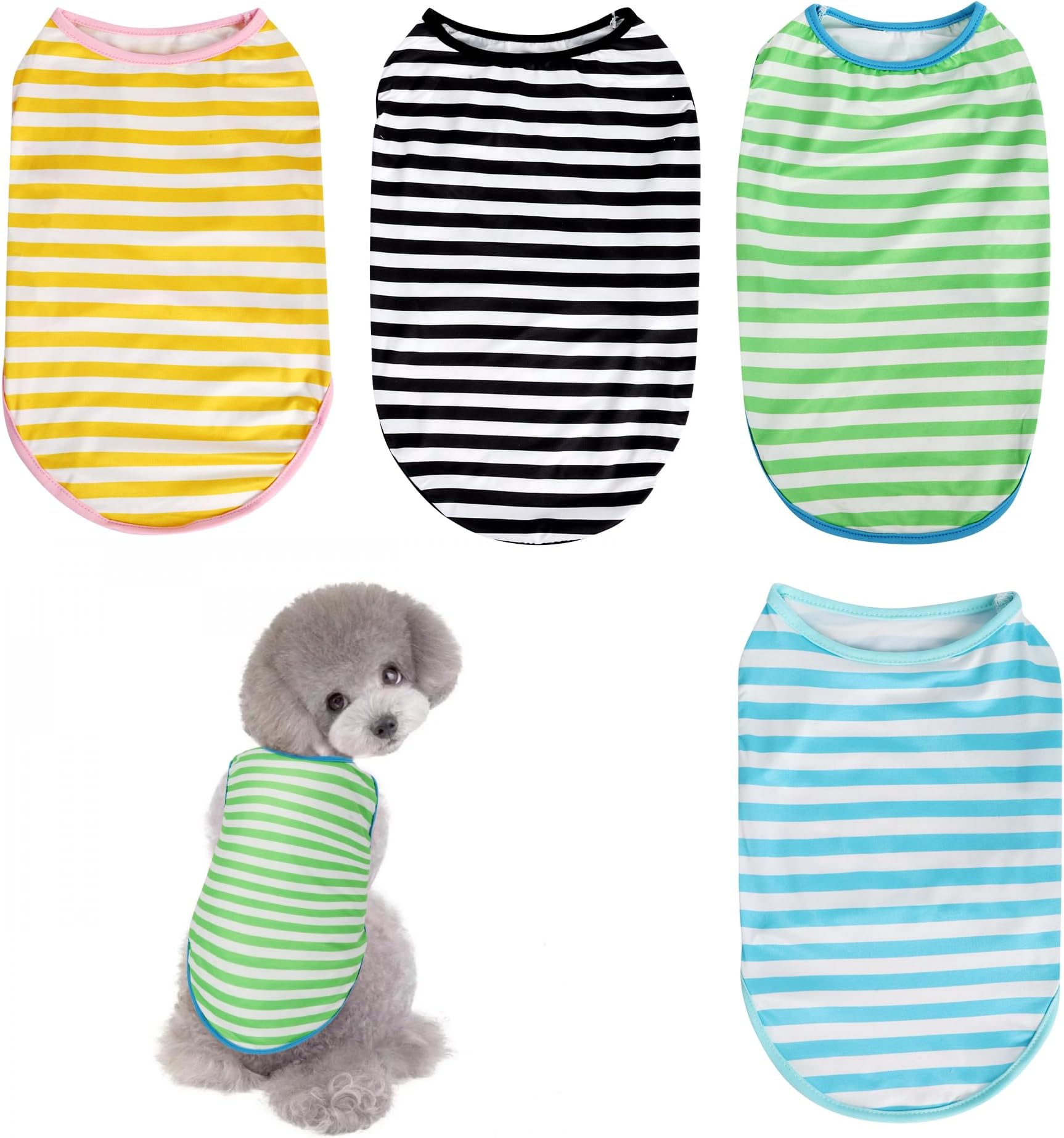 4-Pack Cotton Dog T Shirt, Striped Dog Shirt, Puppy T-Shirts Dogs Summer Basic T-Shirt for Medium Large dogs