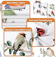 Vista 5 de Juego de 6 toallas de cocina de pájaros, toallas de té de colibrí, toallas absorbentes para platos, pájaros en rama, 24 x 16 pulgadas, regalos