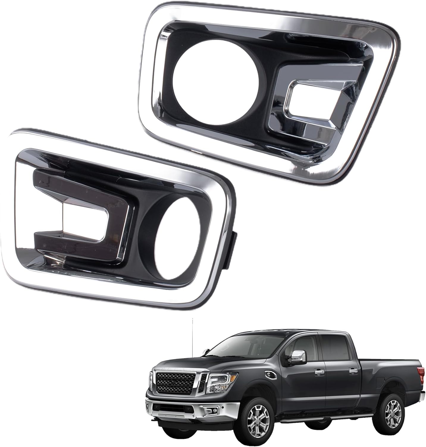 Fog Light Bezels Replacement for Nissan Titan XD 2016 2017 2018 2019 Front Bumper Fog Light Bezel Trim Cover Left & Right Side (Fog Light Bezels)
