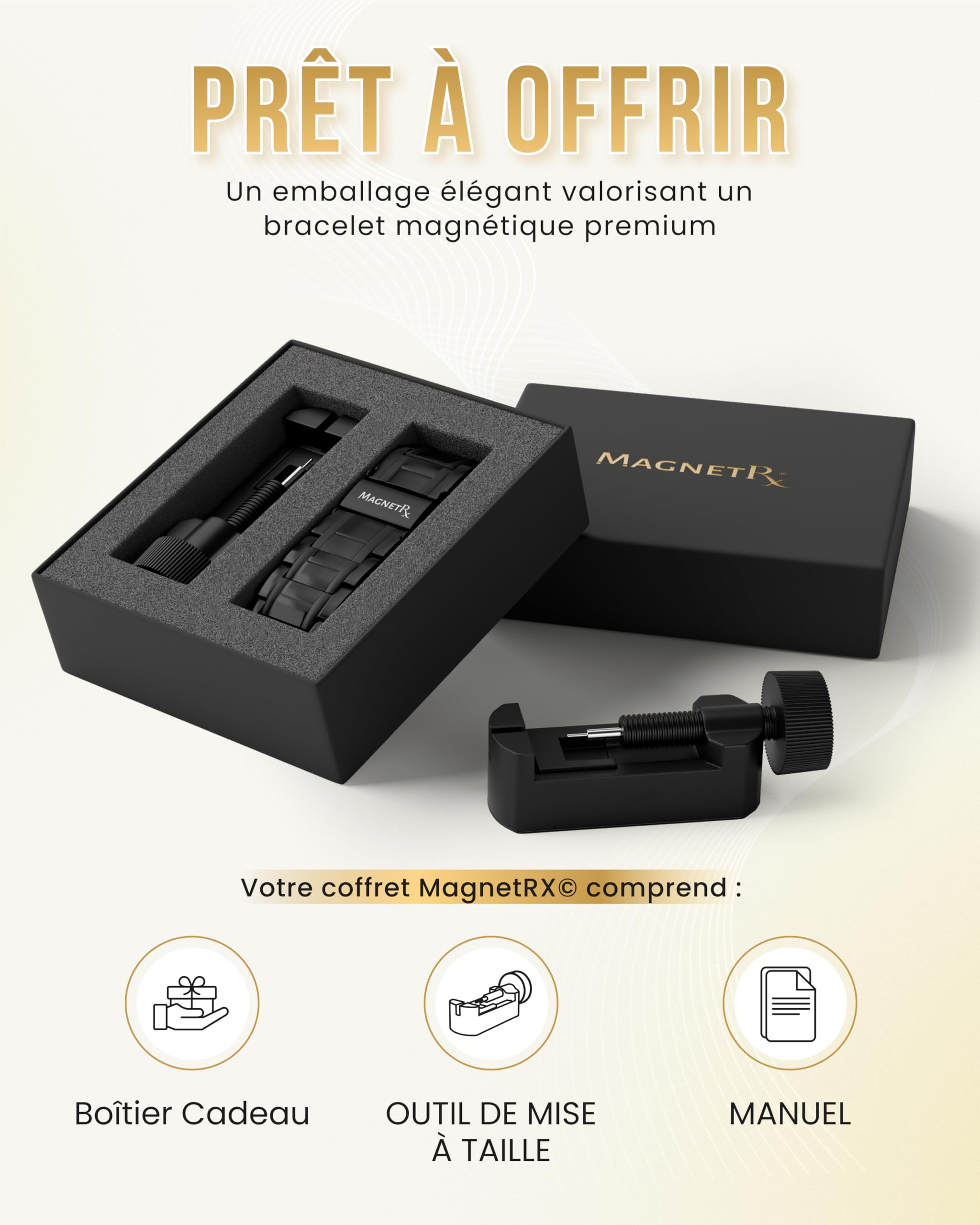 MagnetRX® Bracelet Magnétique Homme – Bracelet Homme en Acier Inoxydable Ultra-Résistant avec 57 Aimants Puissants (199000 Gauss) – Réglable avec Outil de Dimensionnement
