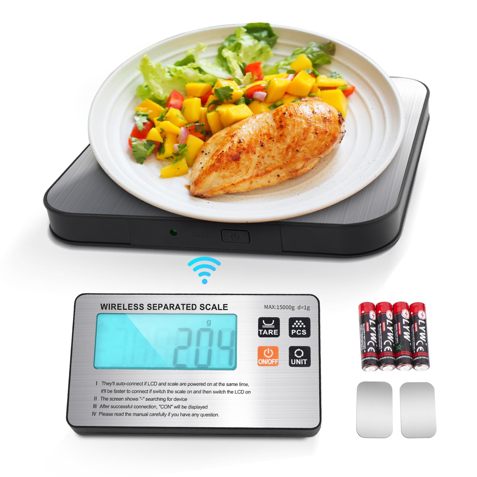SHGUMITE Digital Food Scale with Wireless LCD Display, 15kg/33lb Cooking Scale with 7 Weighing Modes, 1g High Accuracy for Baking/Cooking/Coffee