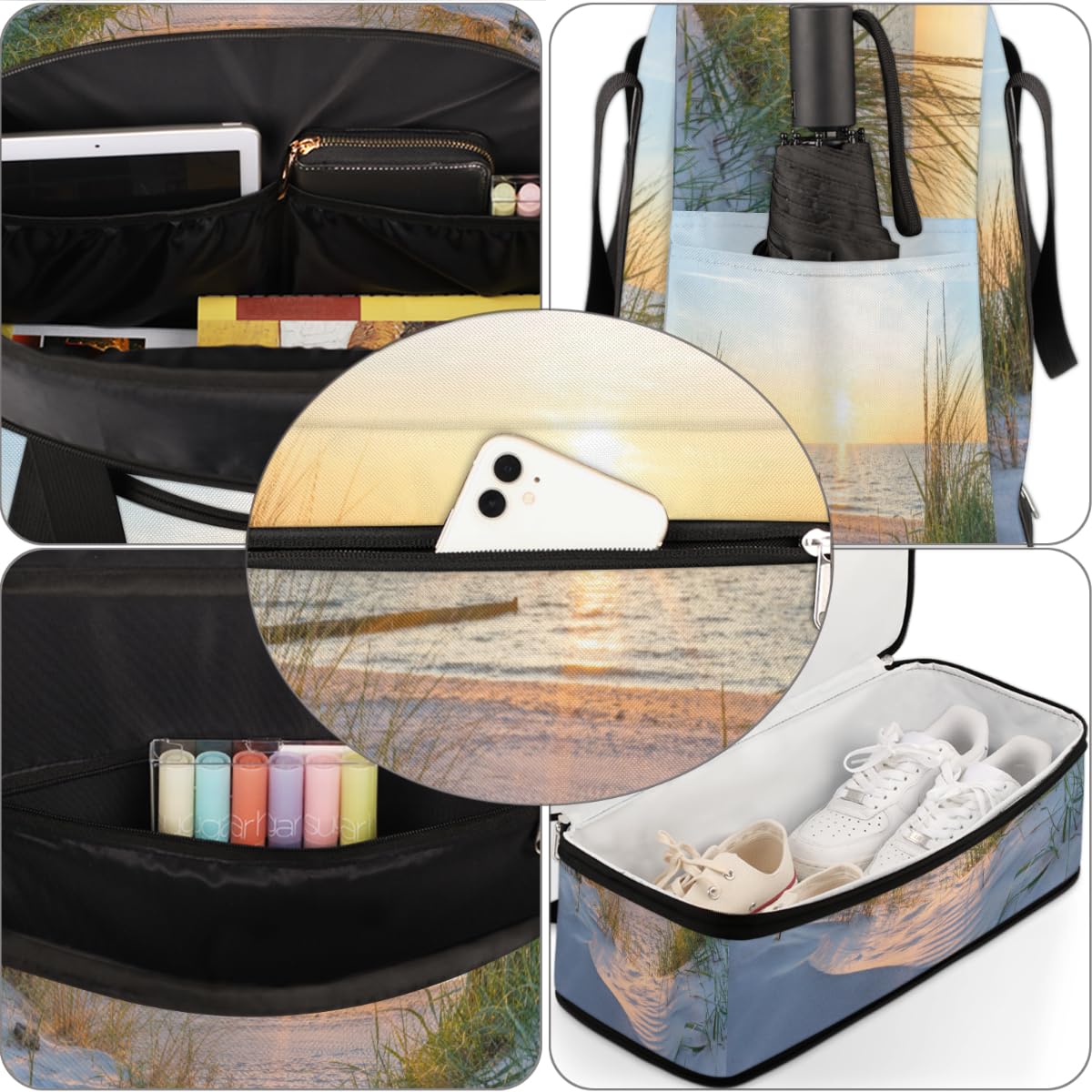 Bolsa de viaje plegable para playa de verano, bolsa de fin de semana de 47 litros con funda de carrito para el hombro, bolsa de hombro separada para deportes, gimnasio, viajes, multicolor, 47L, Bolsa