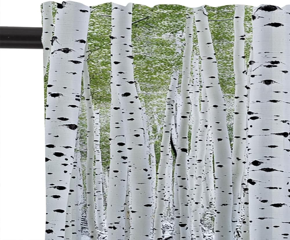 2 Panels Birch Tree Scenic Valances for Windows, Nature Forest Rustic View Rod Pocket Valance Curtains Home Decor Window Treatment for Kitchen/Living Room, 54" W X 18" L