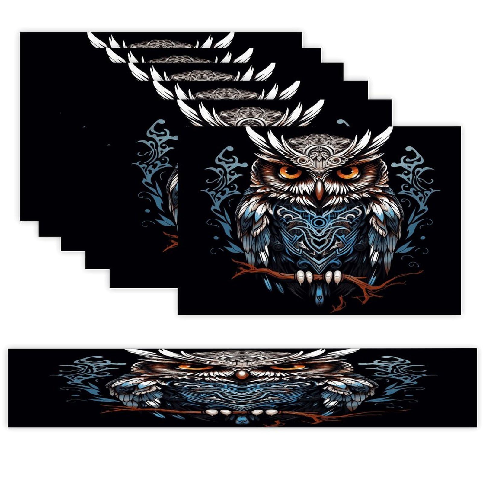Owl Table Runner and Placemats Set of 6 Heat Resistant Table Runner Place Mats Modern Cloth Table Mat Washable Linen Placemat Festive Reusable Set