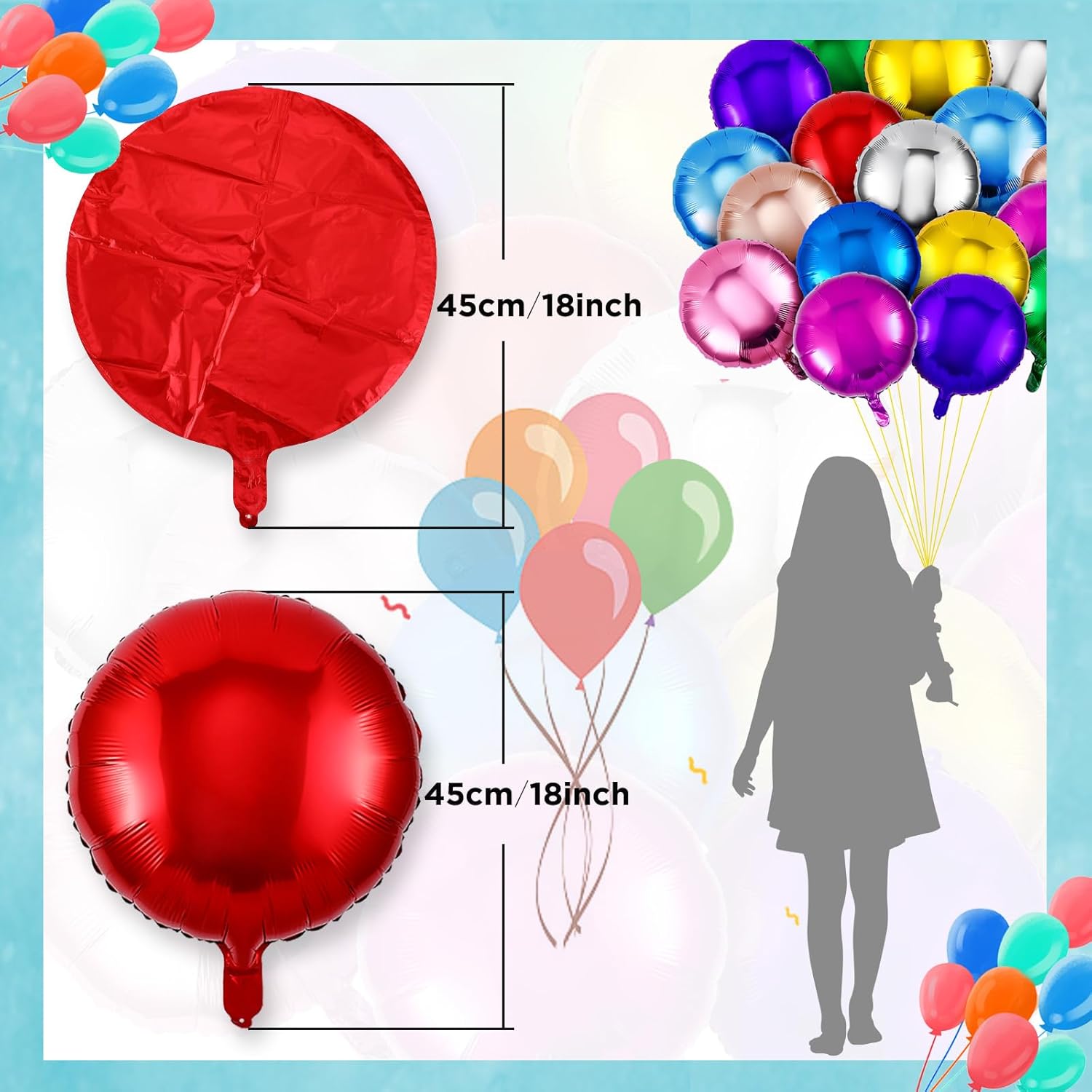 Deekin 100 Pcs 18 Inch Round Foil Balloons Aluminum Foil Helium Balloons Bulk for New Year Party Birthday Baby Shower Graduation Wedding Decor(Mixed Colors) - Image 2