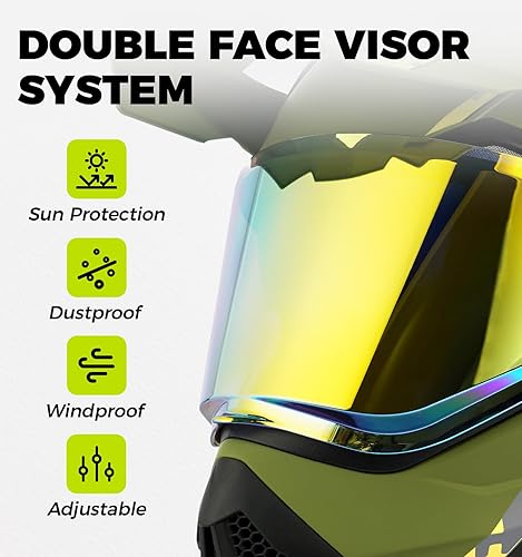 Miniatura 5 de Orthrus Dual Sport Adventure Motorcycle Helmet DOT Certified for Adults, UV Protected Dual Visor & Intercom Slot, ATV UTV Dirt Bike Snowmobile Off