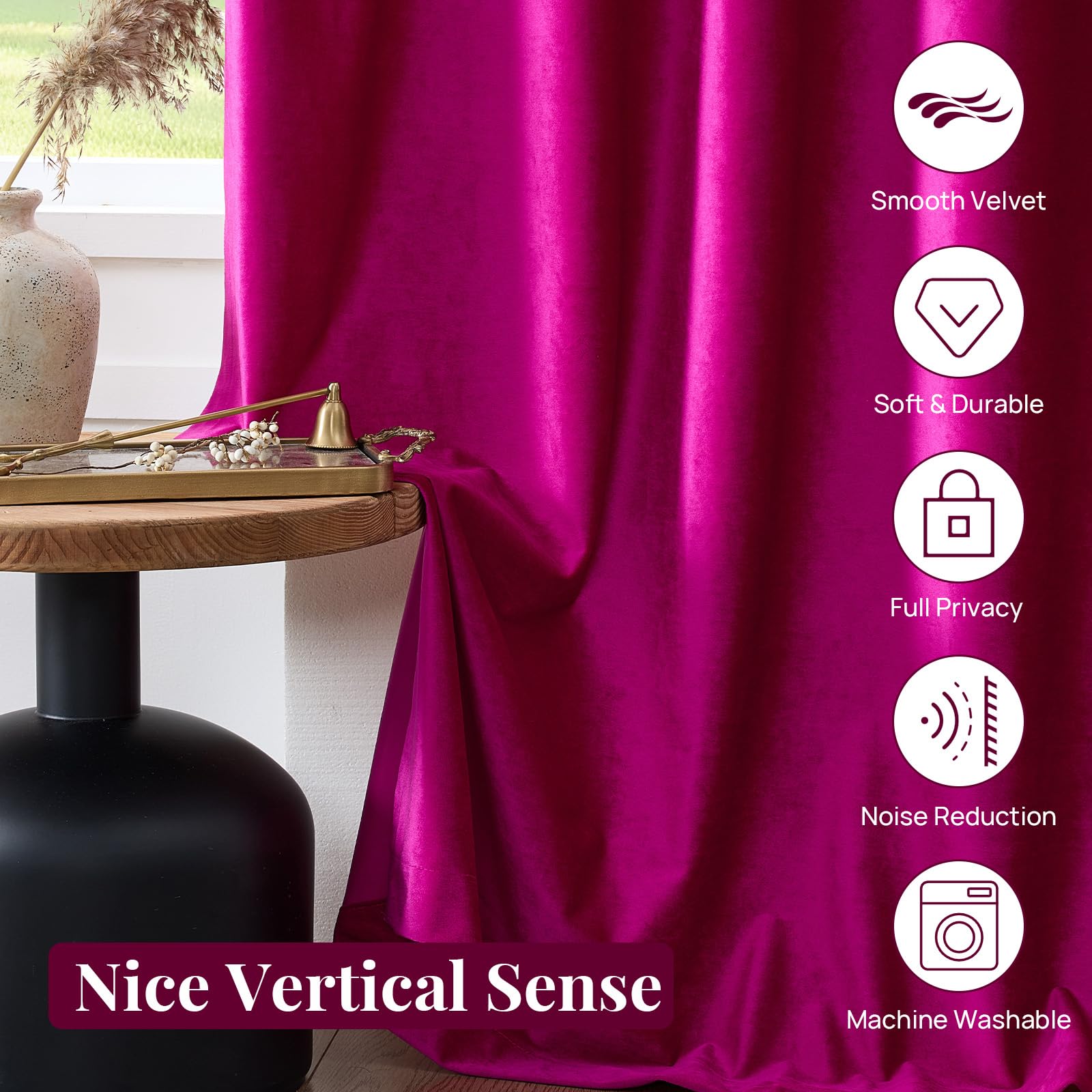 Samtvorhänge, 213,4 cm, für Wohnzimmer, luxuriös, verdunkelnder Vorhang, Fuchsia, elegant, Schlafzimmer, wärmeisoliert, modern, schwer, dick, weich, schalldicht, mit Stangentaschen, Fenstervorhänge