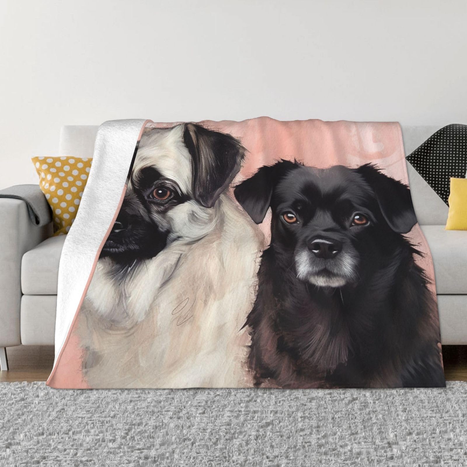 Couverture pour canapé chien noir et blanc en flanelle de microfibre 152x127 cm