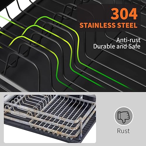 Miniatura 4 de SuperOrganize Escurridor de platos, extensible (9.45 a 12.6 pulgadas) con escurridor, escurridor de platos para encimera de cocina, estante de