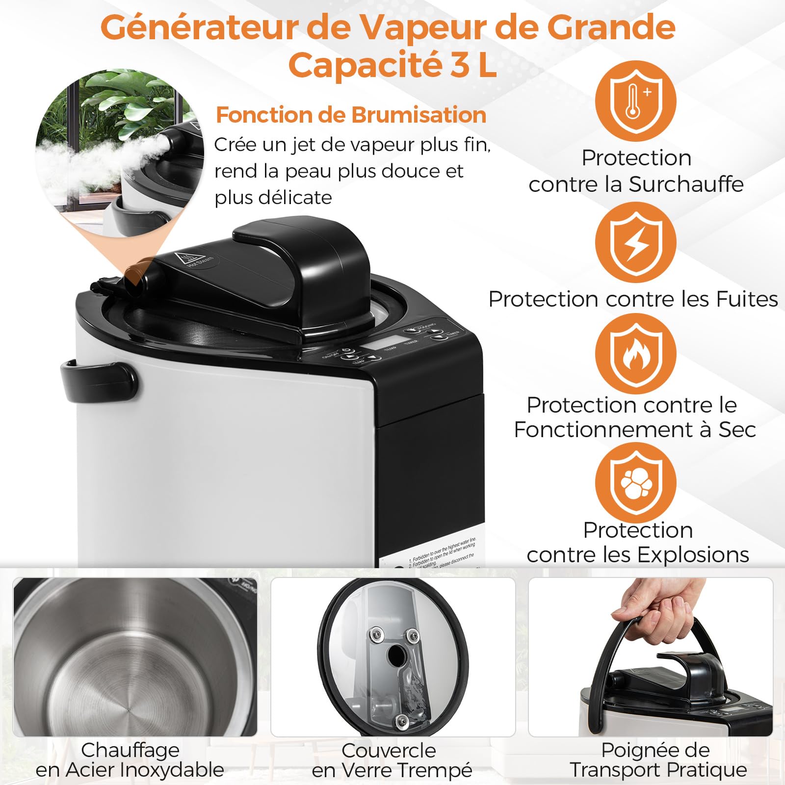 RELAX4LIFE Sauna à Vapeur Portable, Tente Sauna Portable Vapeur 3L, Température 9 Niveaux, Cadre INOX, Chaise Pliable, Trous pour Pieds, Fenêtres Zippées, Porte Enroulable, Sauna Portable, Gris