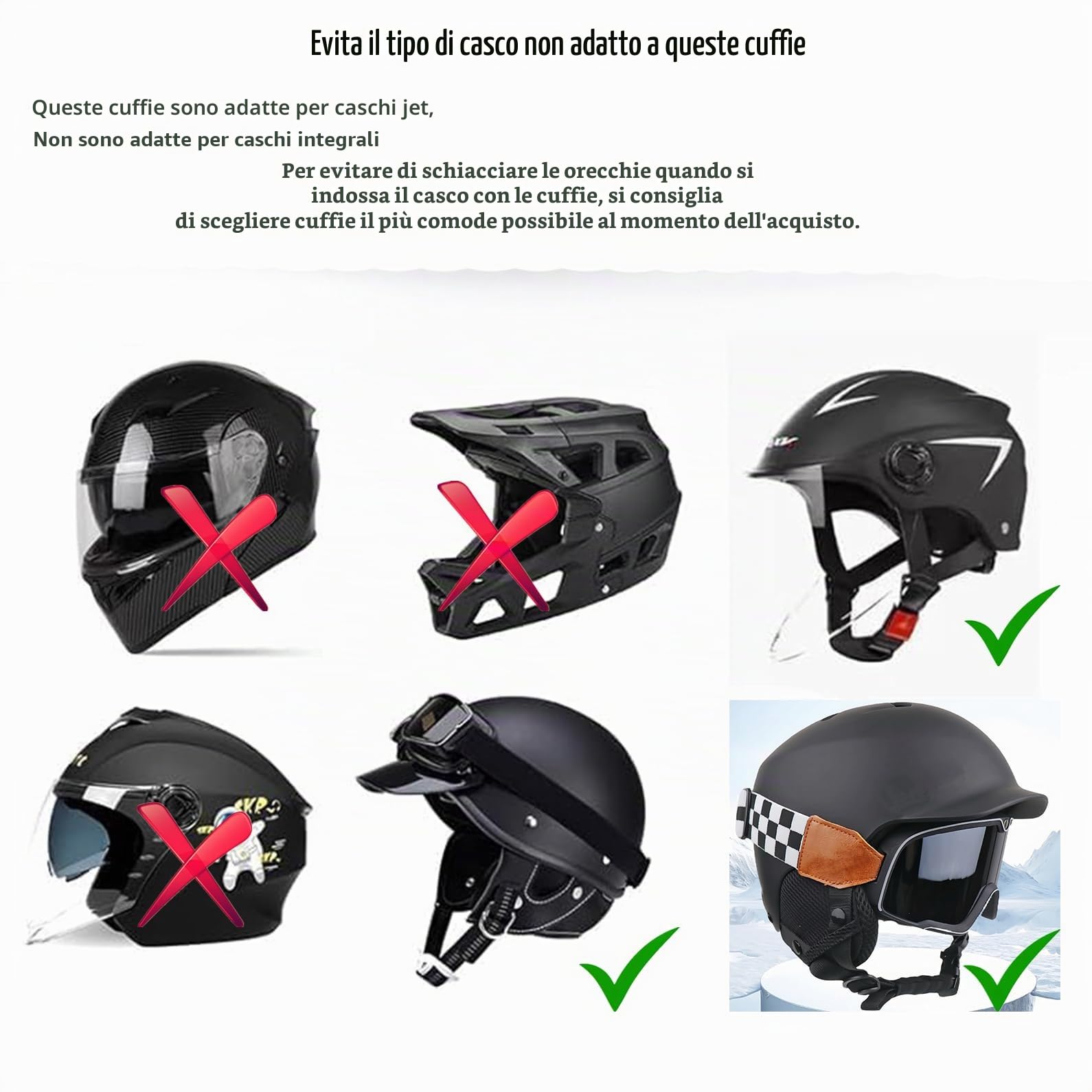 Cuffie per casco da sci, altoparlanti wireless Bluetooth per sci, snowboard, mountain bike