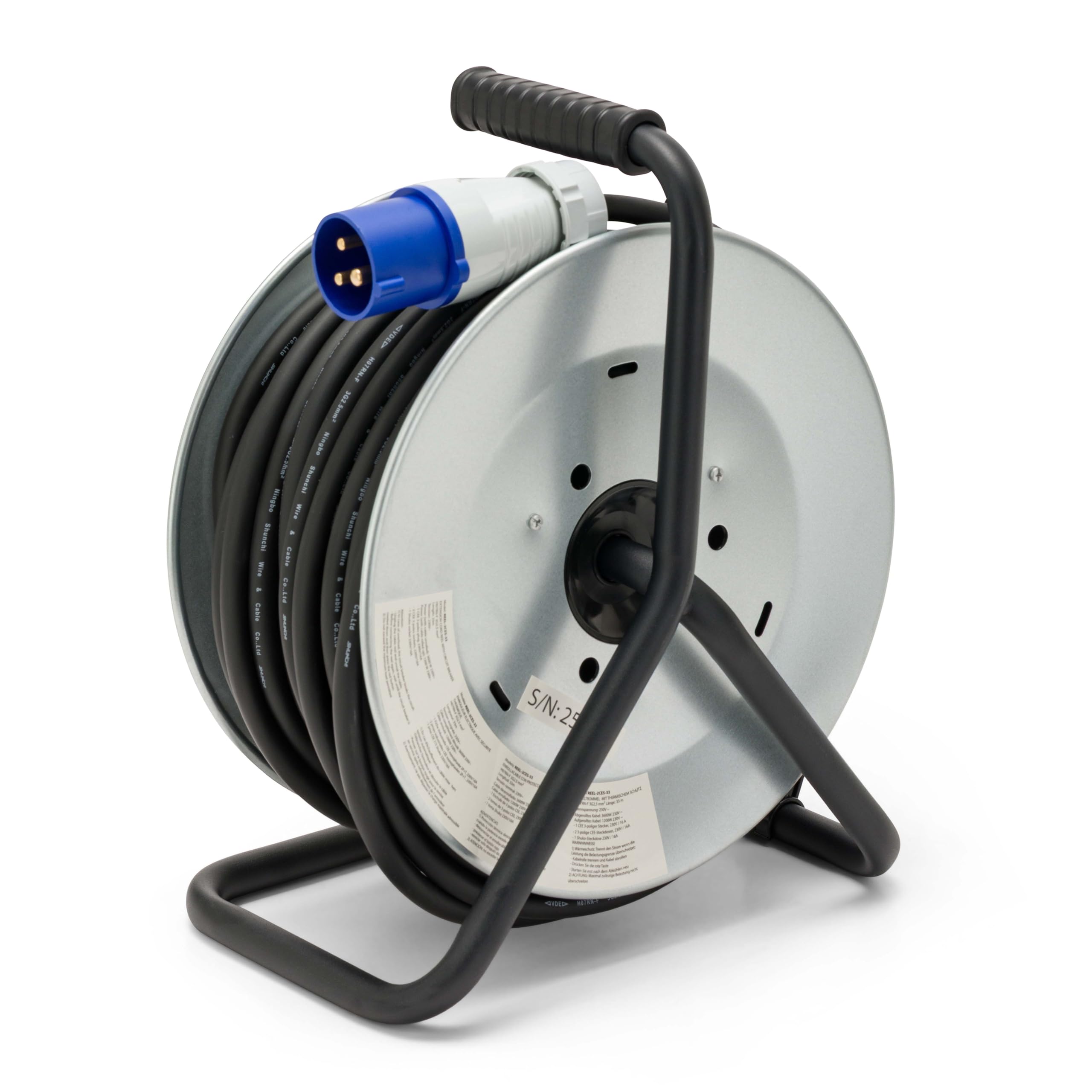 STAK Avvolgicavo Industriale Professionale 33 Metri IP44 con Cavo H07RN-F 3G2.5 mm², 2 Prese CEE + 1 Schuko, Spina CEE 16A, Prolunga Elettrica per Cantiere, Camper, Campeggio e Nautica