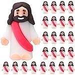 Bememo 25 Pcs Little Jesus Figures Original Design Mini Rubber Jesus Toys to Hide and Seek Religious Party Favors Sunday School Baptism Gifts(Rose Red)