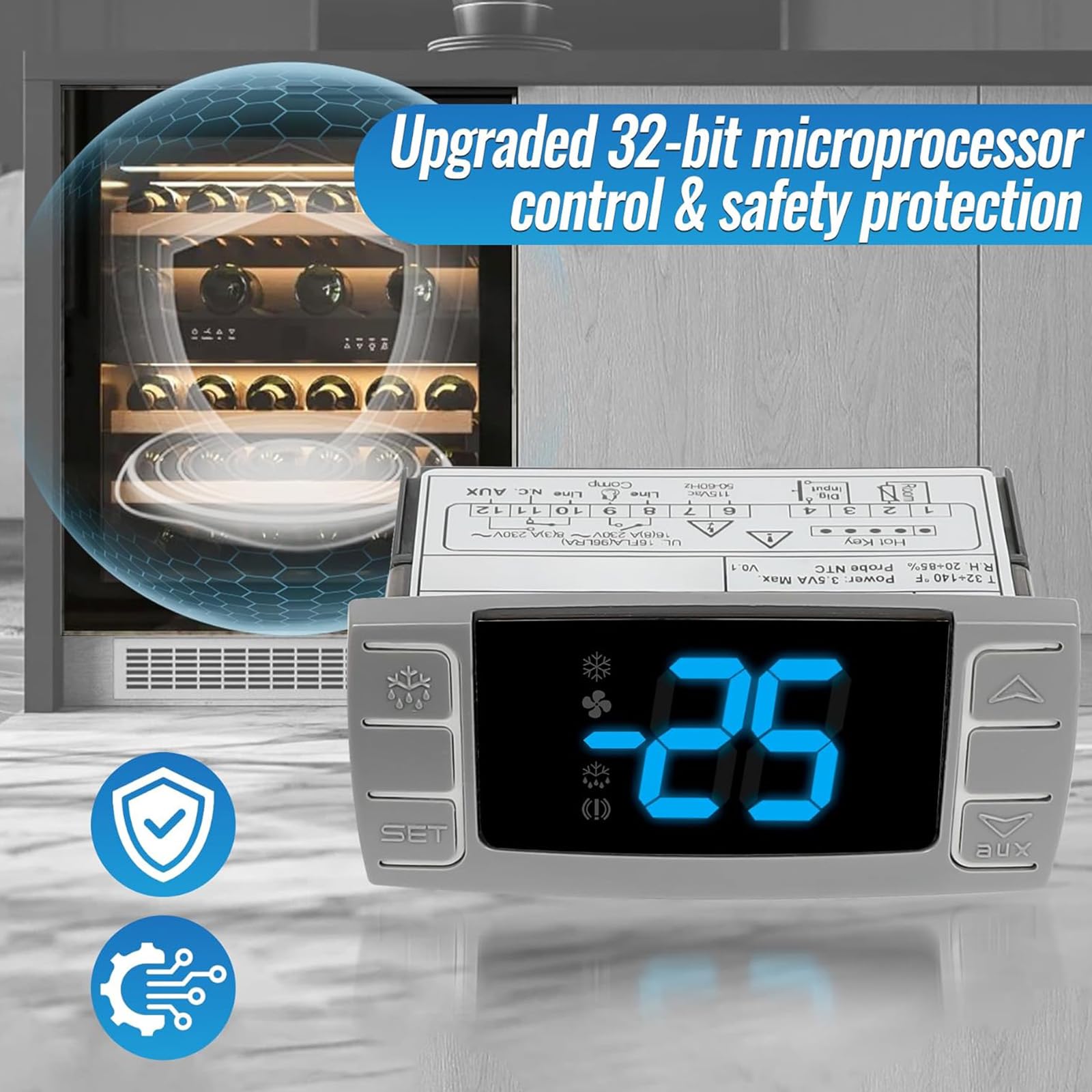 Energieeffizienter Kühlthermostat mit Funktion zum Zurücksetzen auf die Werkseinstellungen und kompaktem Design Sicheres, effizientes Kühlgerät Controller für gewerbliche Getränkekühler