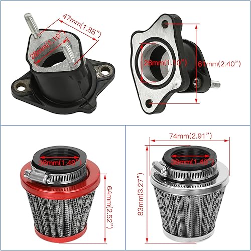 Miniatura 3 de YOXUFA Carburador PZ27 de 1.063 in Carb Cable Choke 1.496 in Kit de filtro de aire para 125cc 150cc 200cc 250cc ATV Dirt Pit Bike Go Kart 4 tiempos