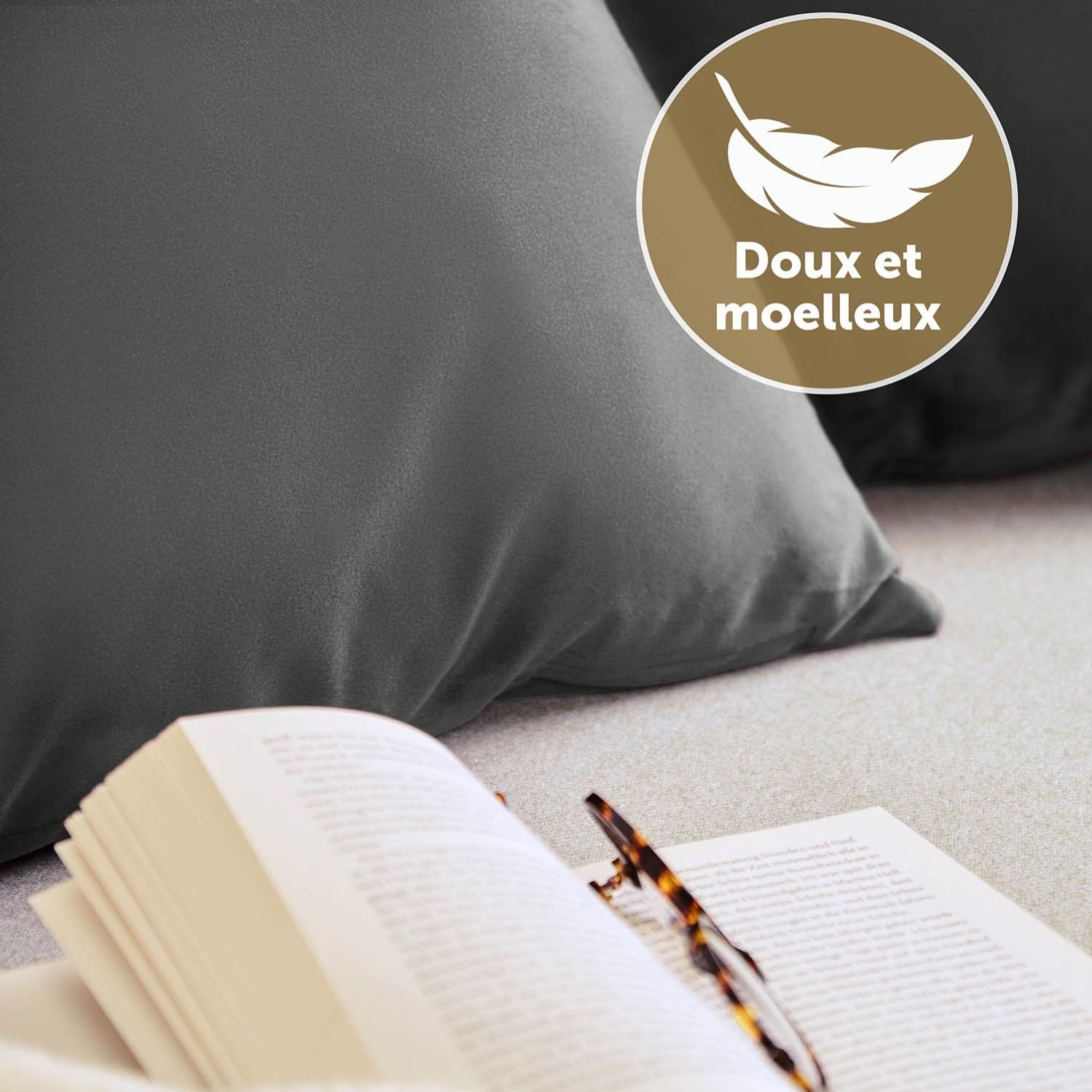 2 Housses De Coussin Velours Blumtal 40x40cm - Certifié Oeko-Tex - Bleu Foncé