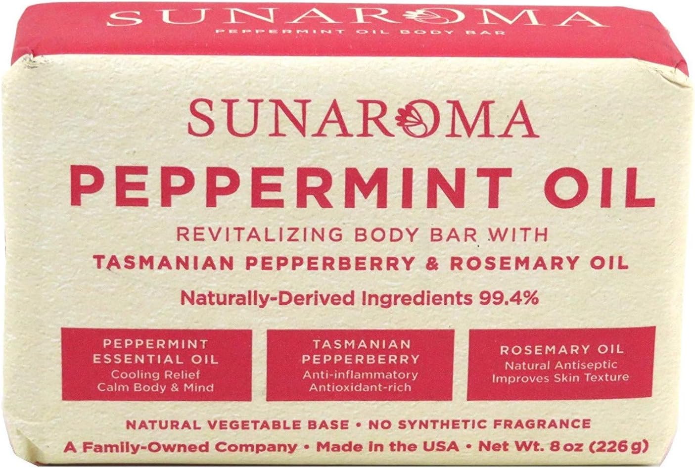 Sunaroma Peppermint Oil & Rosemary Body Bar Soap, 8 Ounce (Pack of 3