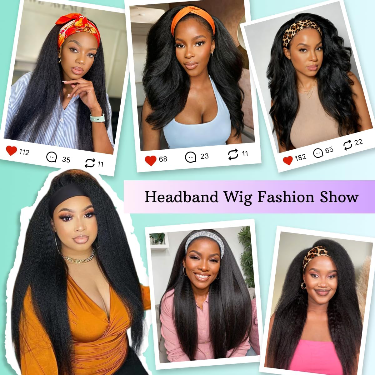 Kinky Straight Headband Wig 18 Inch Human Hair Headband Wigs for Black Women