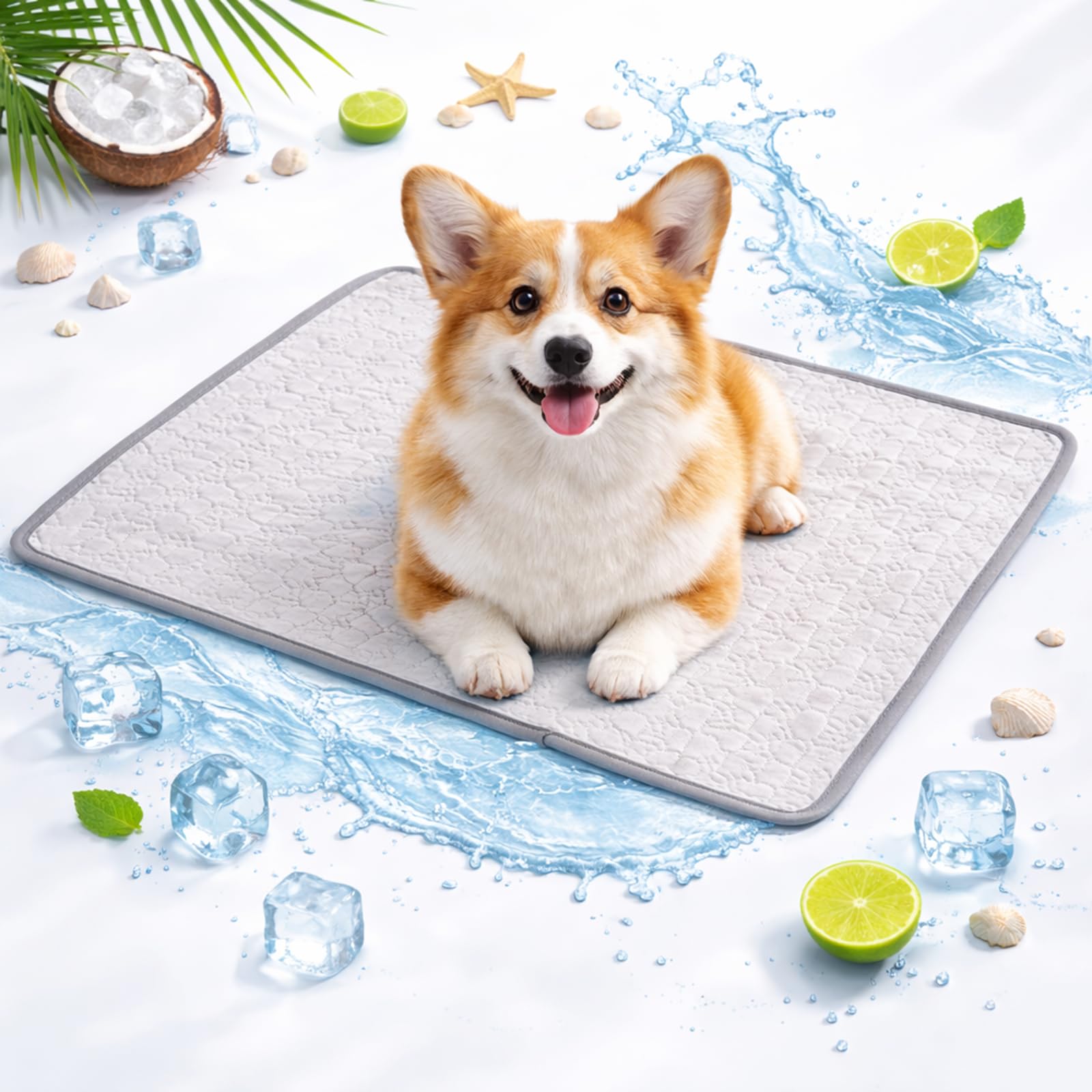 JORCEDI Pet Cool Mats for Dogs Cats Small Cooling Mat for Cats Ice Pack Cooling Mat for Cat Breathable Non-Electric Washable Pet Cooling Bed for Small Medium Large Dogs Cats (Gray,100 × 70 cm)
