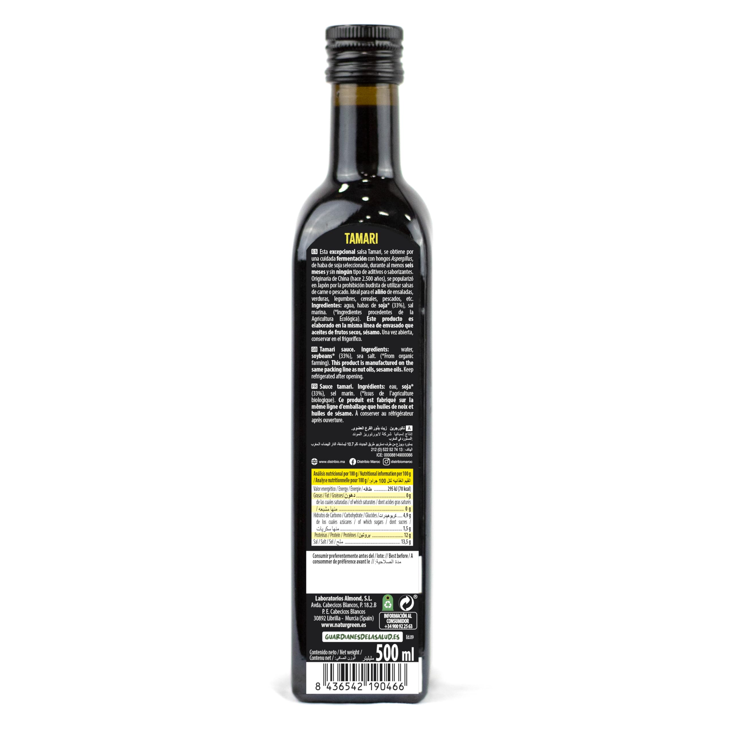 NaturGreen - Tamari Salsa de Soja Bio, Pack 6 x 500 ml, Condimento Ecológico, Alternativa sin Gluten, para Cocinar y Aderezar, Ecológico Certificado
