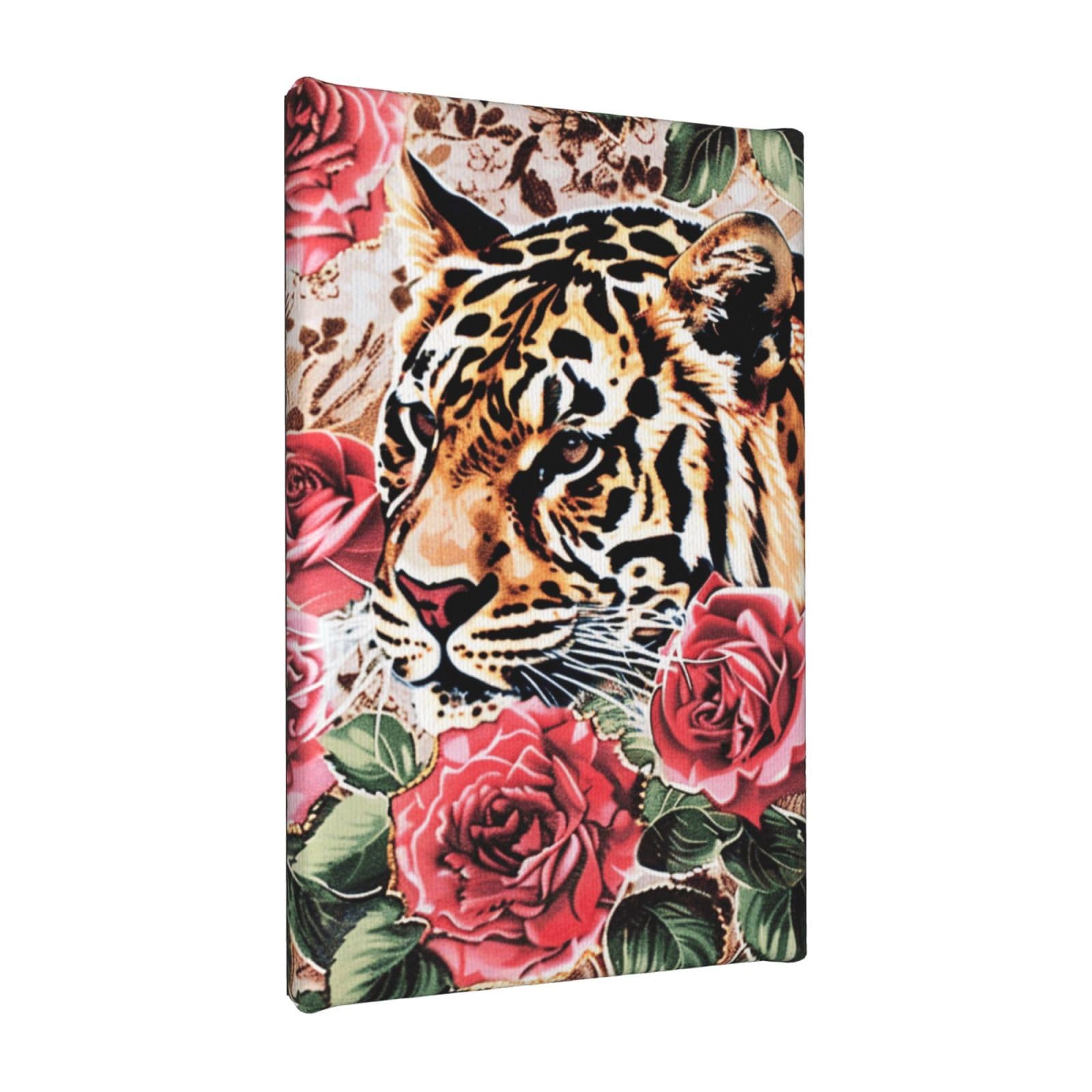 YKLJG animal Tiger Leopard Print Rose Flower Printed Wall Art Canvas Painting 20x30 CM Wooden Framed Picture Painting Artwork Prints for Bedroom Kitchen Home Office Decor