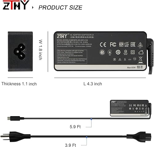 Miniatura 4 de Nuevo cargador USB-C de 65 W de viaje compatible con Lenovo Chromebook 100e 300e 500e C330 S330 ThinkPad T480 T580 E14 E15 L13 L14 L15 P14s p15s T14