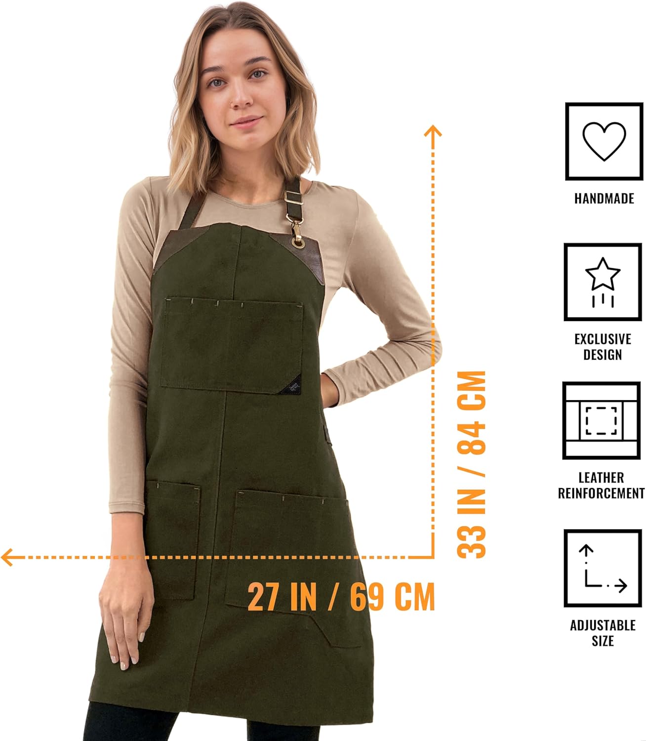 Under NY Sky Knife-Roll Forest Green Apron – Heavy-Duty Canvas, Leather Reinforcement – Adjustable for Men and Women – Pro Chef, Barbecue, Butcher, Bartender, Woodworker, Tool Aprons
