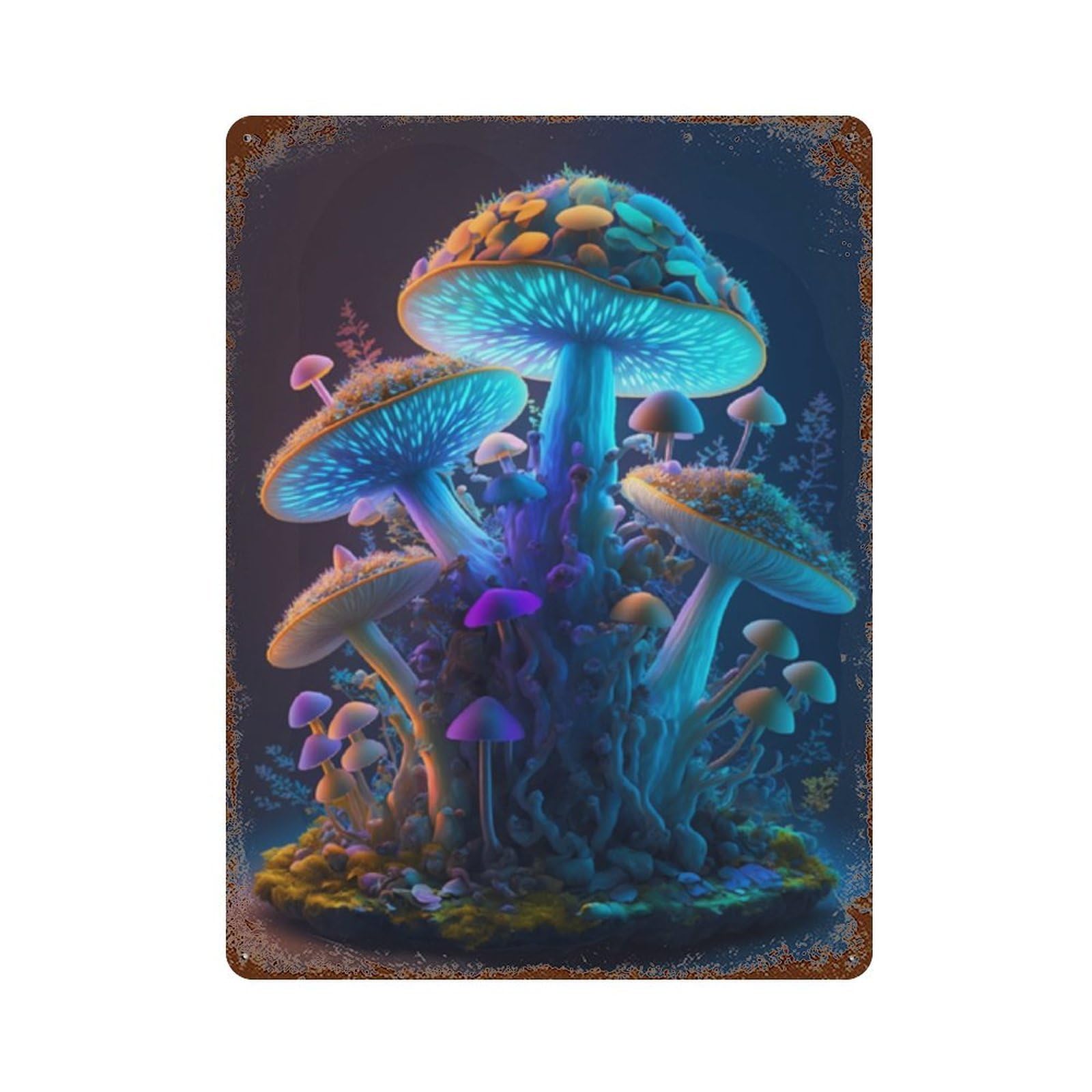 Glowing Forest Mushrooms-1 Decorative Tin Sign 15.7"x11.8", Shabby Chic Decor for Garage, Pub Or Kitchen