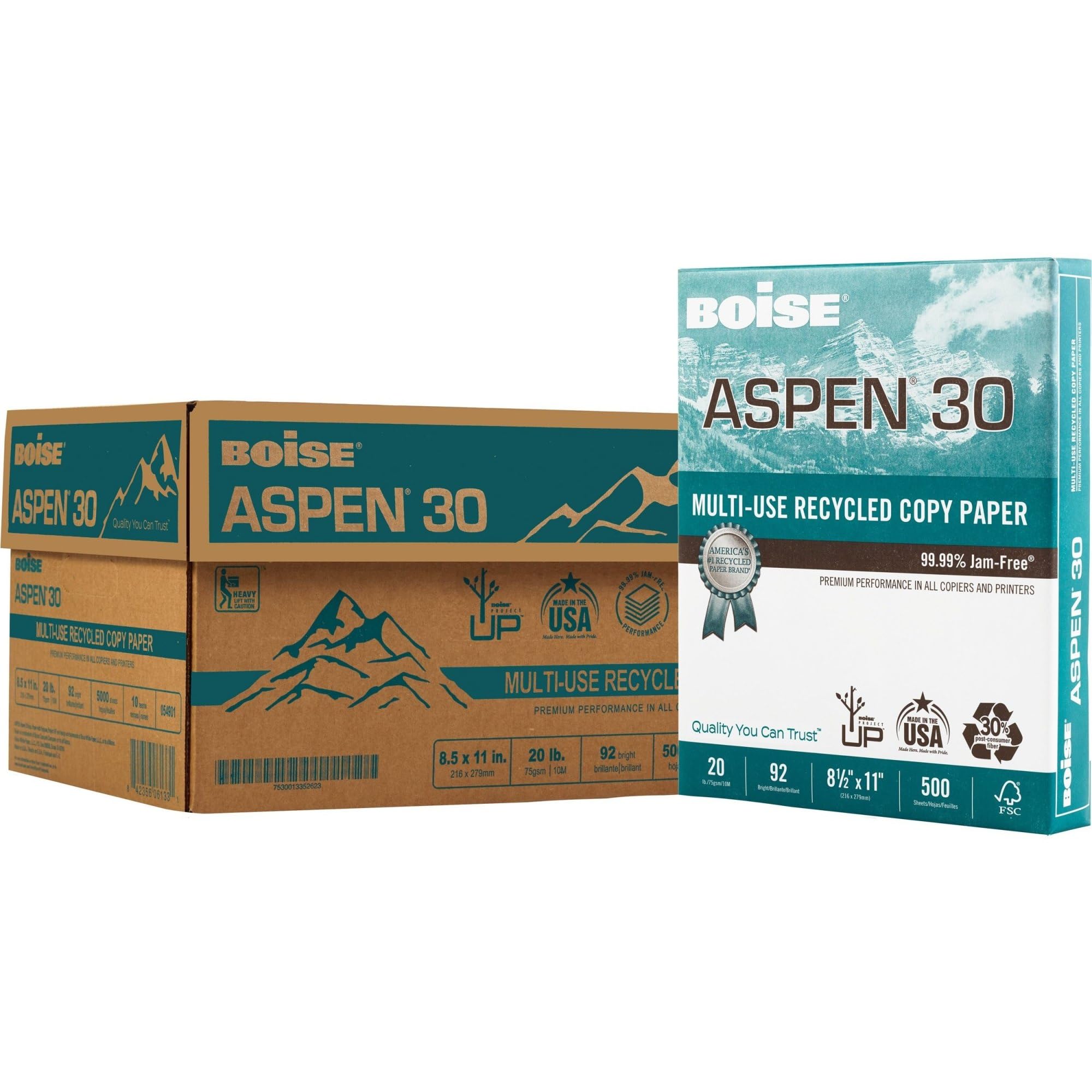 Boise Aspen 30% recyklingowany 20 1/2 x 31 cm 60 kg biały papier biurowy 5000 liczba (054901)
