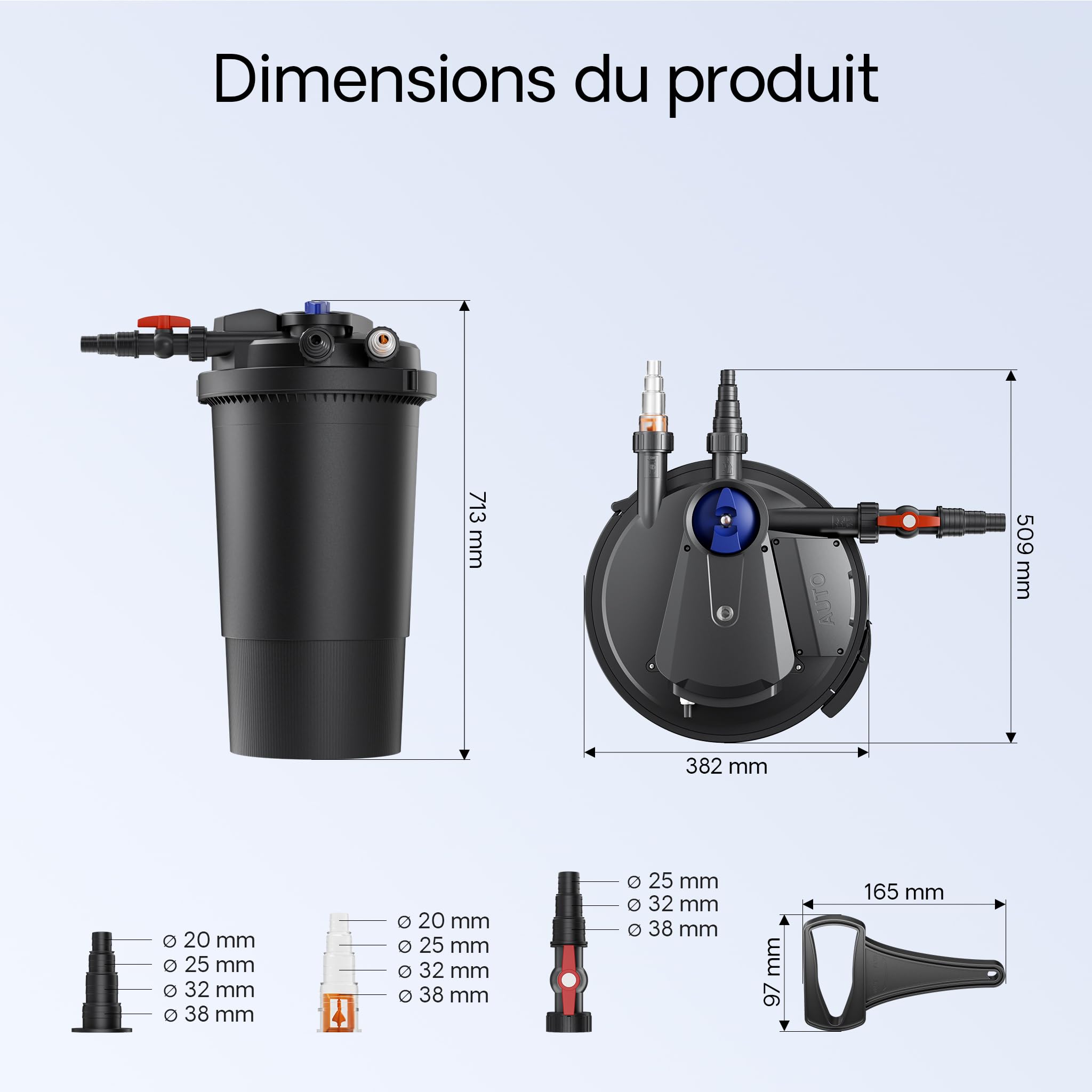 SunSun CPA-15000 Filtre de bassin à pression avec stérilisation UV - 382 x 382 x 713 mm - 18 W/étang 30000 l max. / réservoir - Nettoyage facile - Filtration eau à grand débit