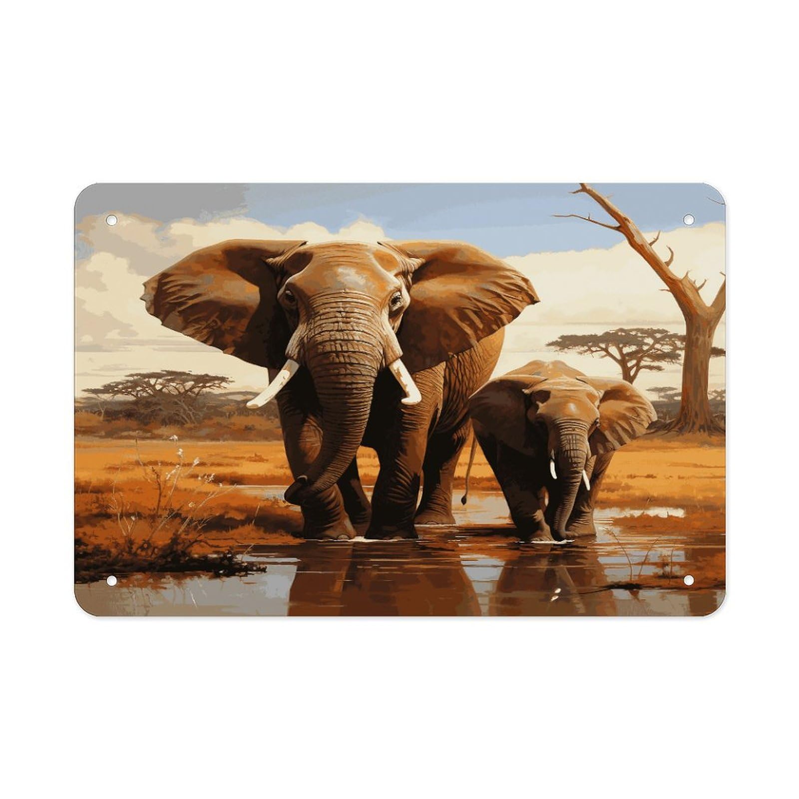 Fodpand Style Elephant Family Wall Art Metal Signs Tin Sign
