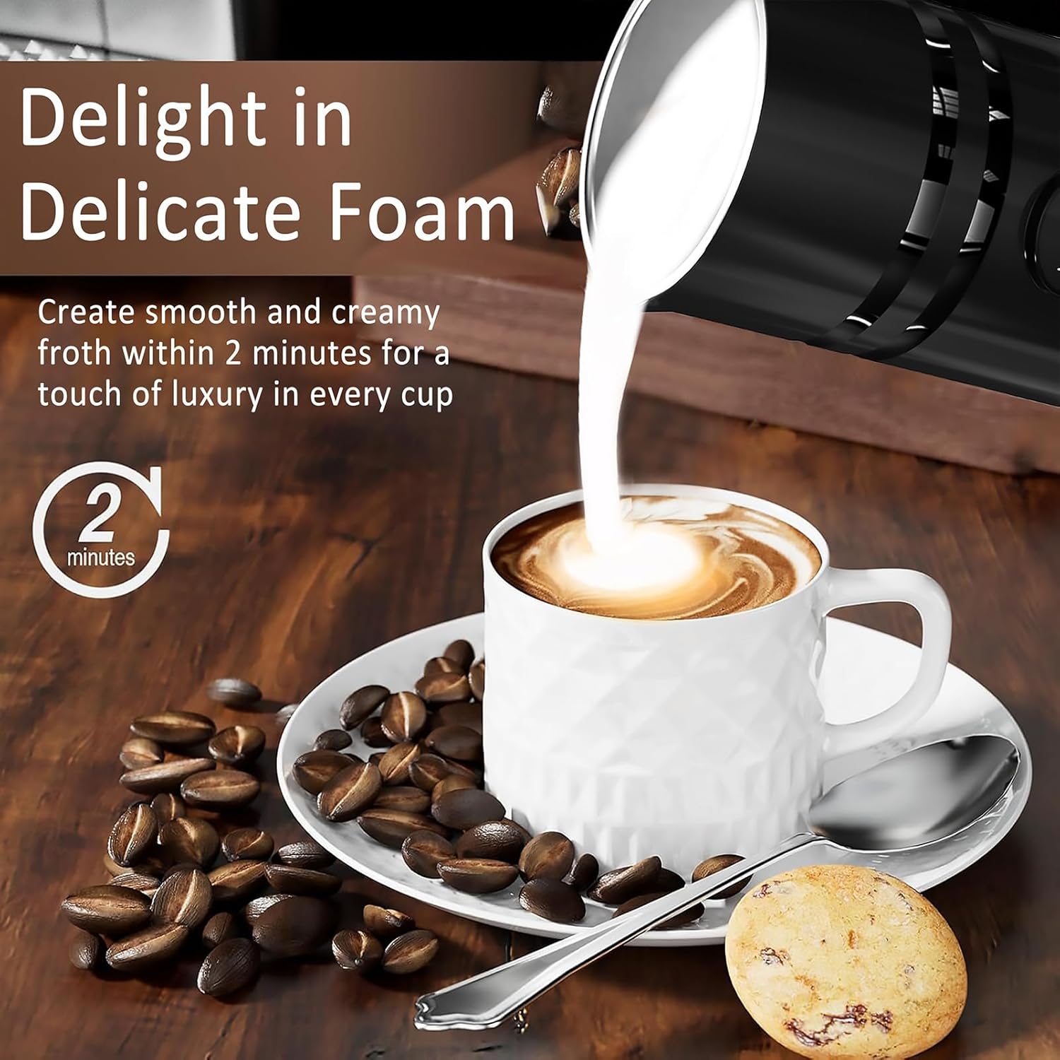 MF06 Electric Milk Frother with 4 Modes Cold Hot Frothing and Heating Temperature Display Auto Shut Off Multifunctional Hot Chocolate Maker Coffee Water Milk Warmer Whisk Frother with Max.160ml
